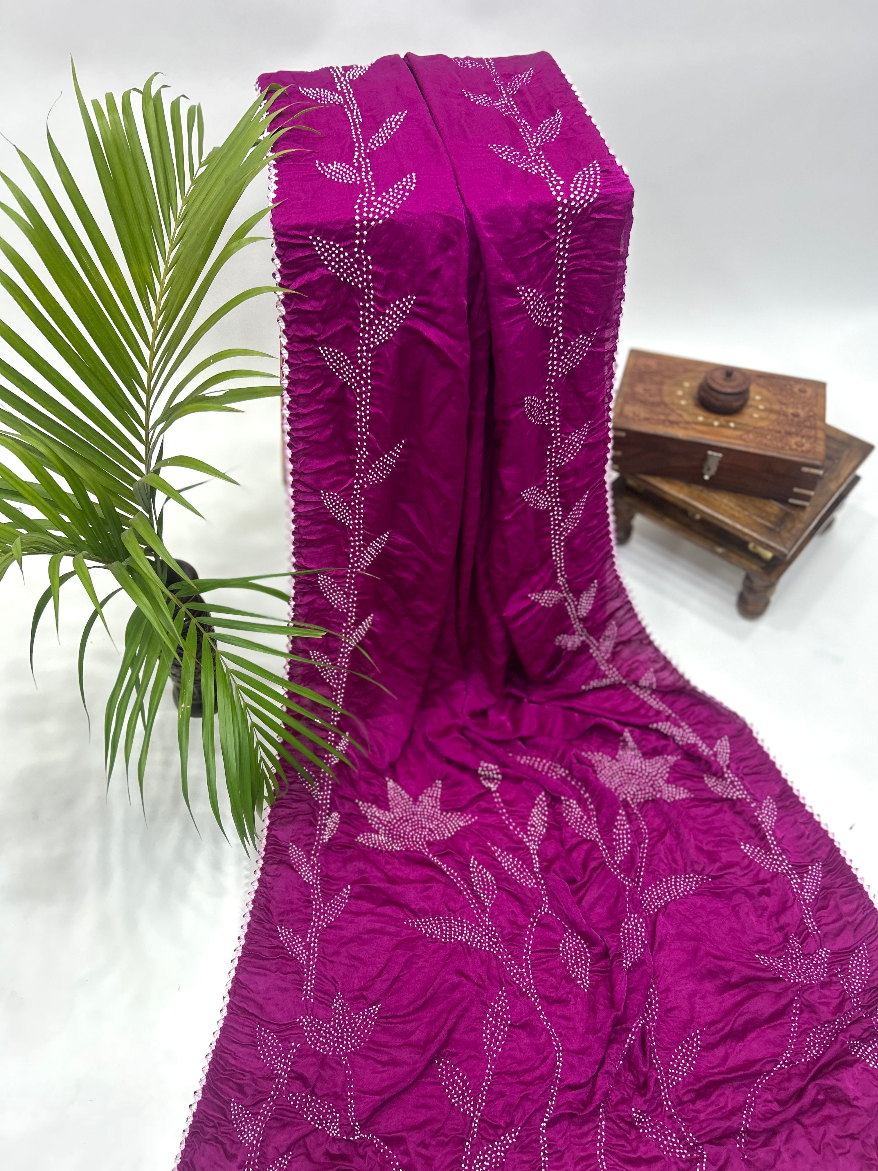 Magenta Gajji Silk Gala Bandhani Saree Sarees
