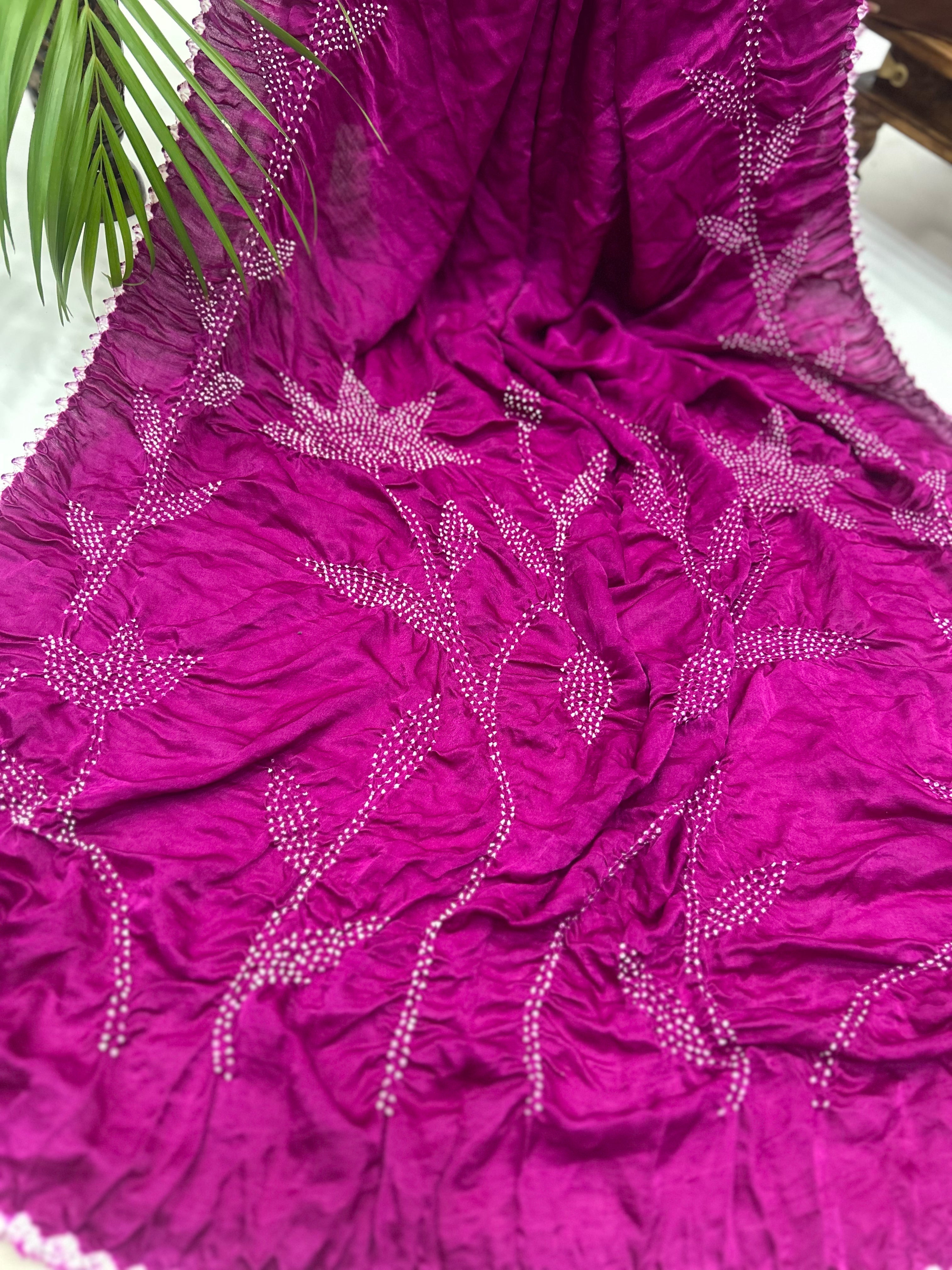 Magenta Gajji Silk Gala Bandhani Saree Sarees