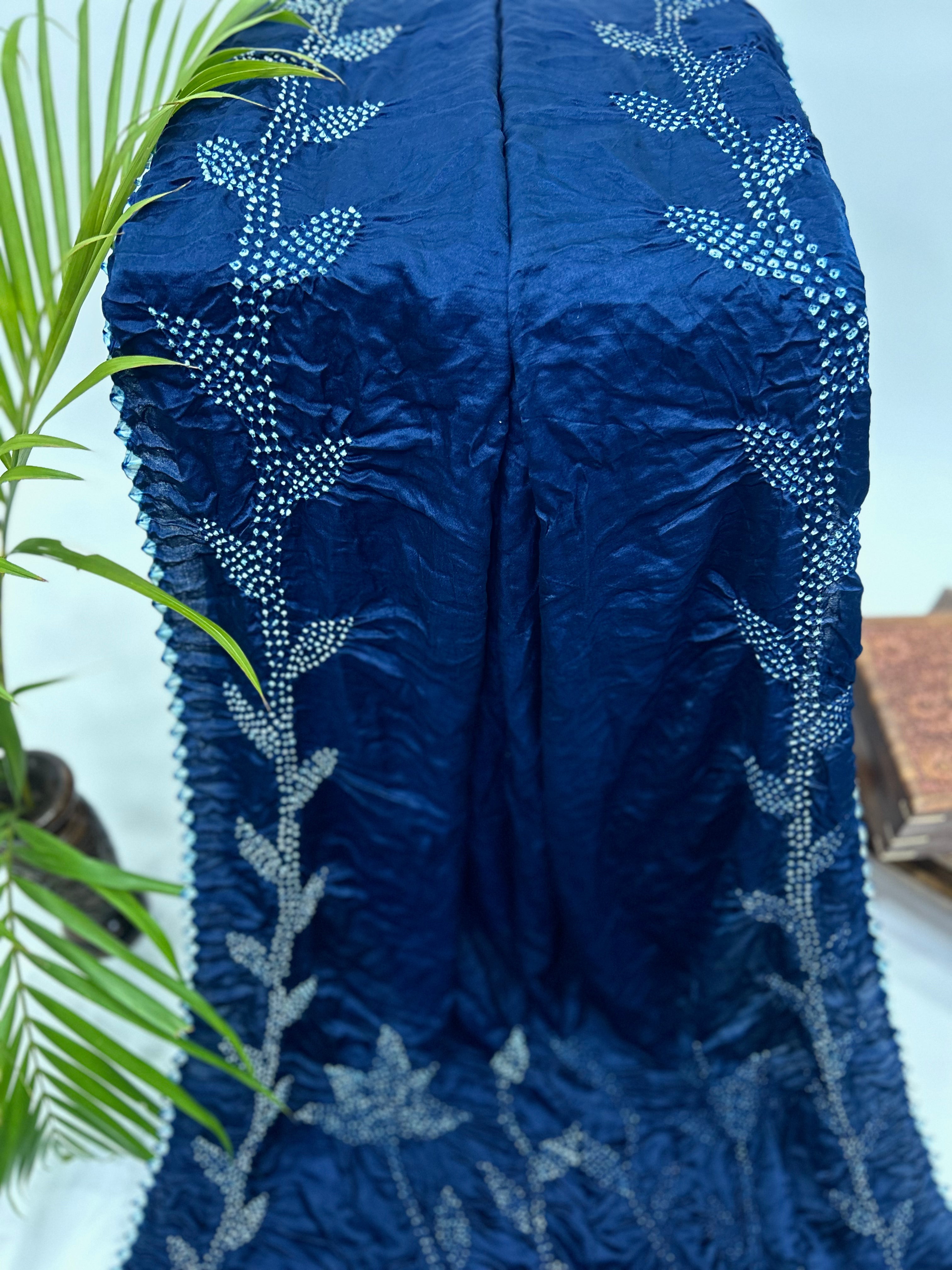 Navy Blue Gajji Designer Bandhani Saree Sarees