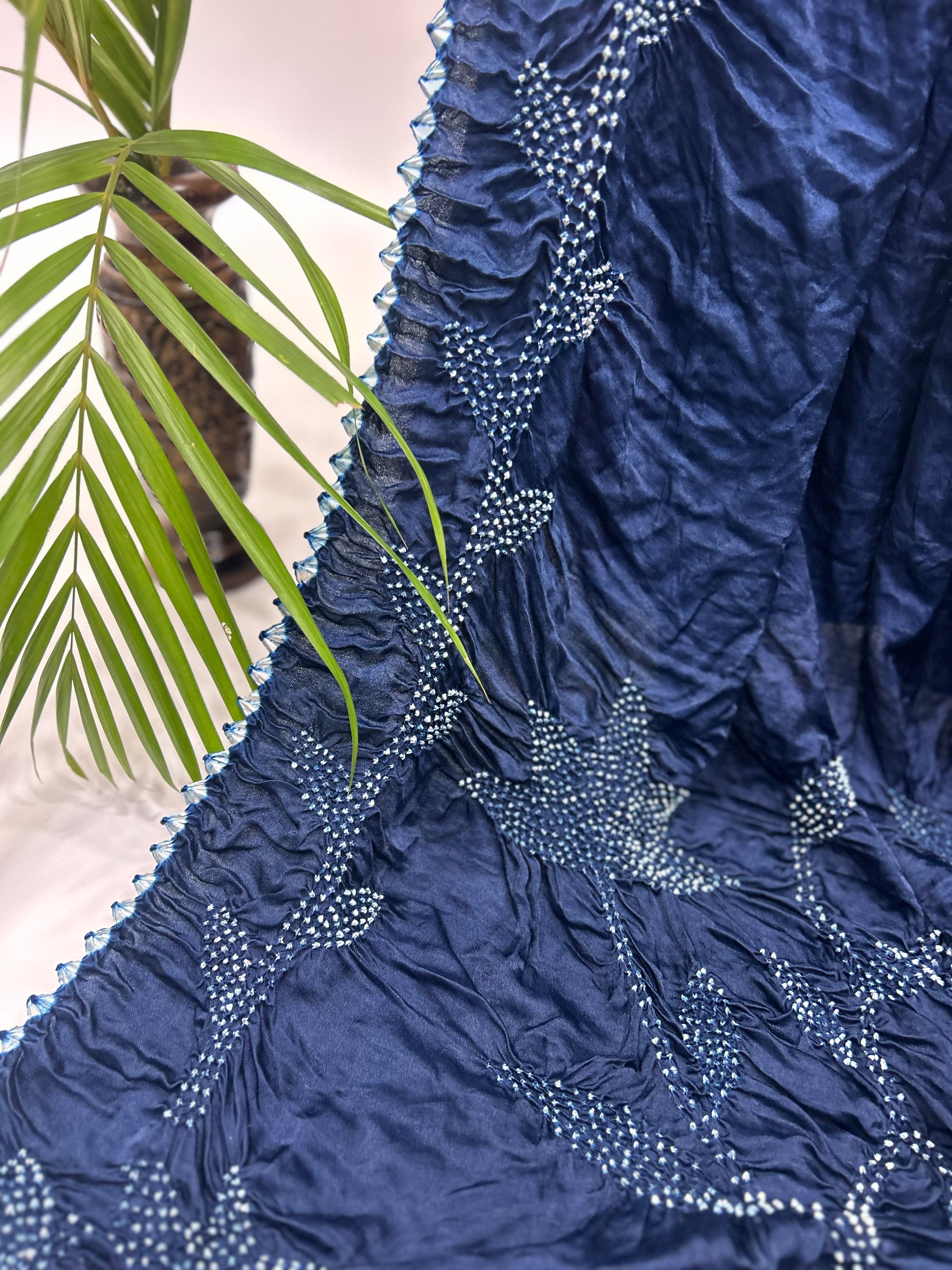 Navy Blue Gajji Designer Bandhani Saree Sarees