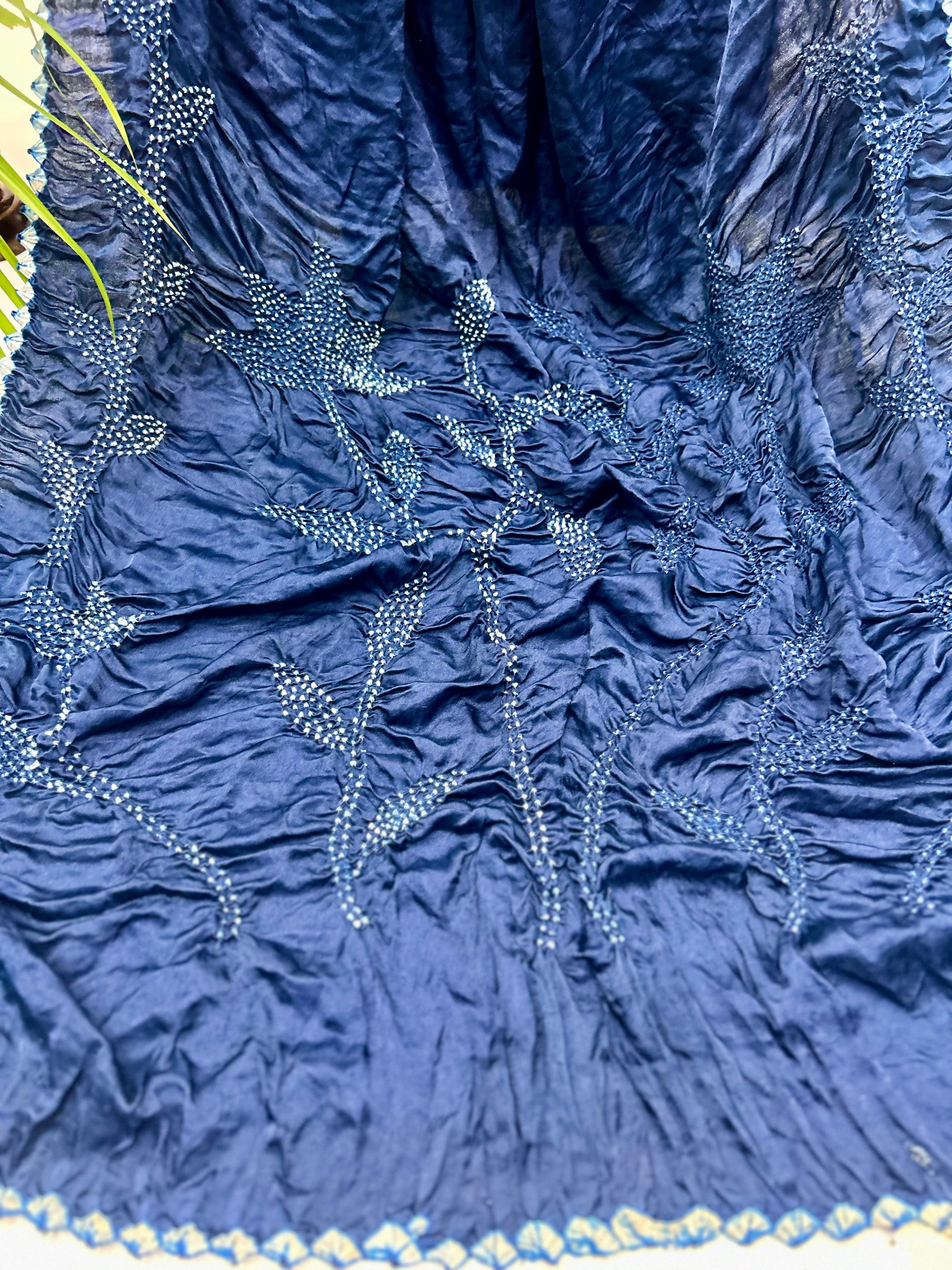 Navy Blue Gajji Designer Bandhani Saree Sarees