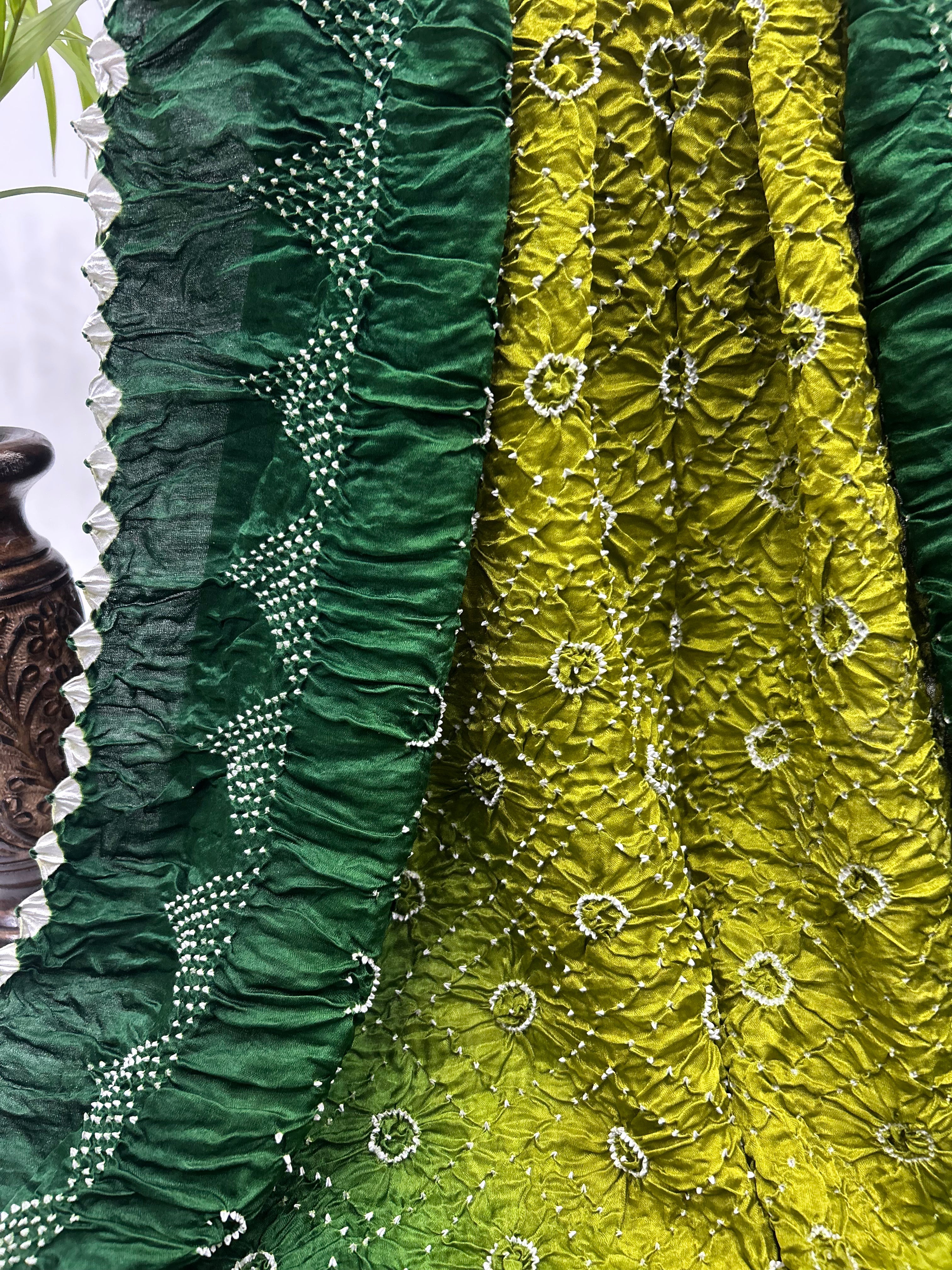 Mahendi Green Gajji Bharati Designer Bandhani Saree Sarees