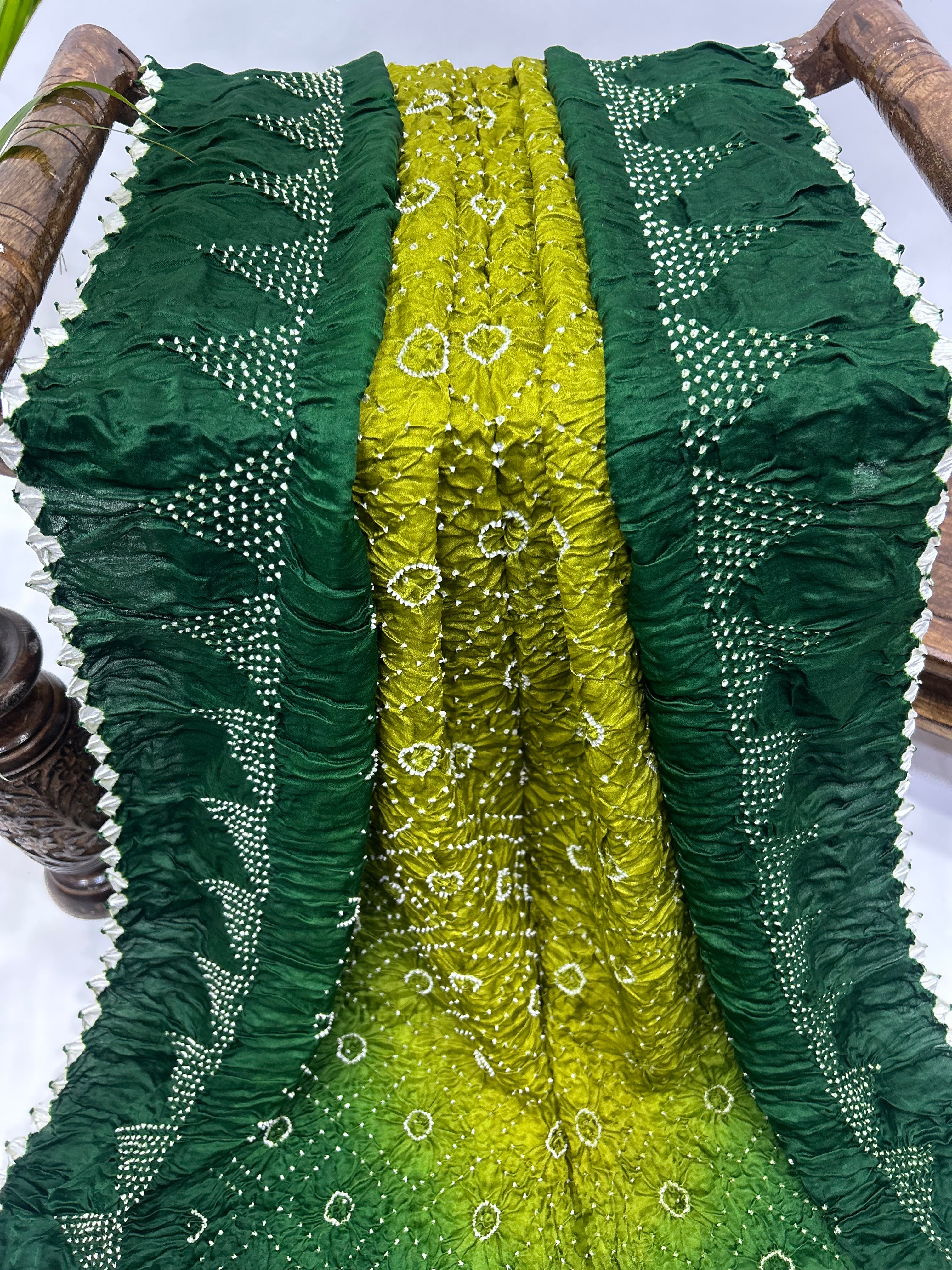 Mahendi Green Gajji Bharati Designer Bandhani Saree Sarees