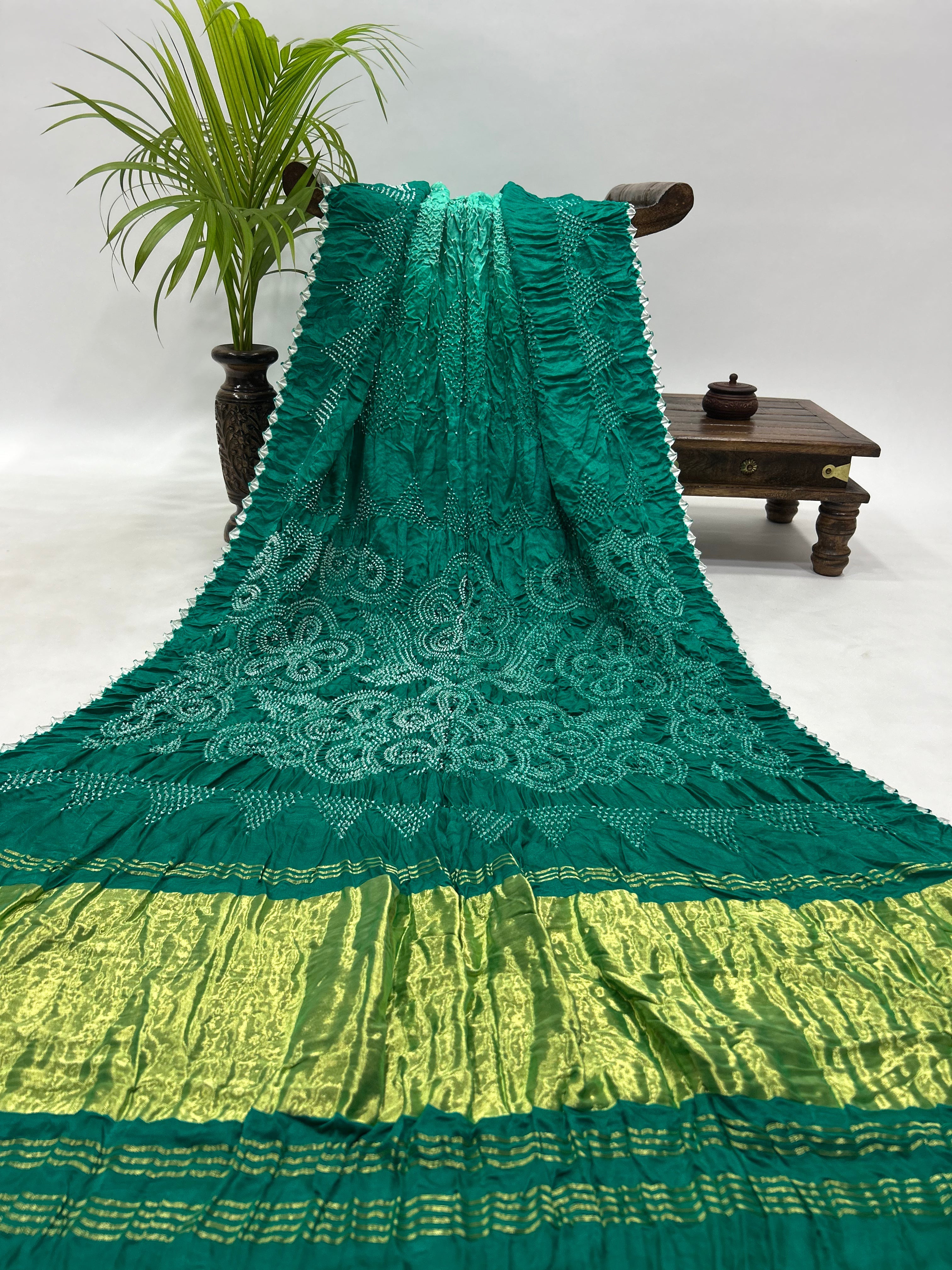 Sea Green Rama Gajji Bharati Designer Bandhani Saree Sarees