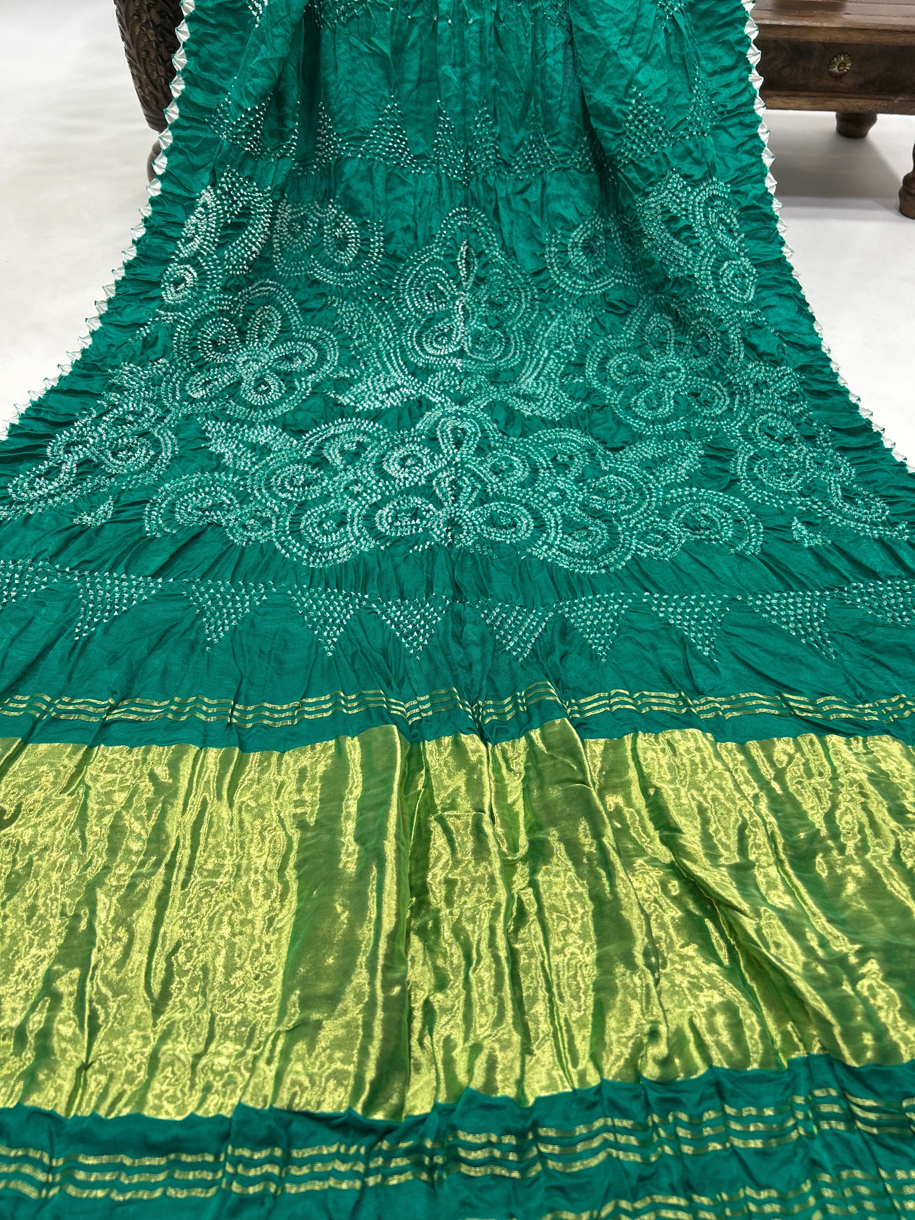 Sea Green Rama Gajji Bharati Designer Bandhani Saree Sarees