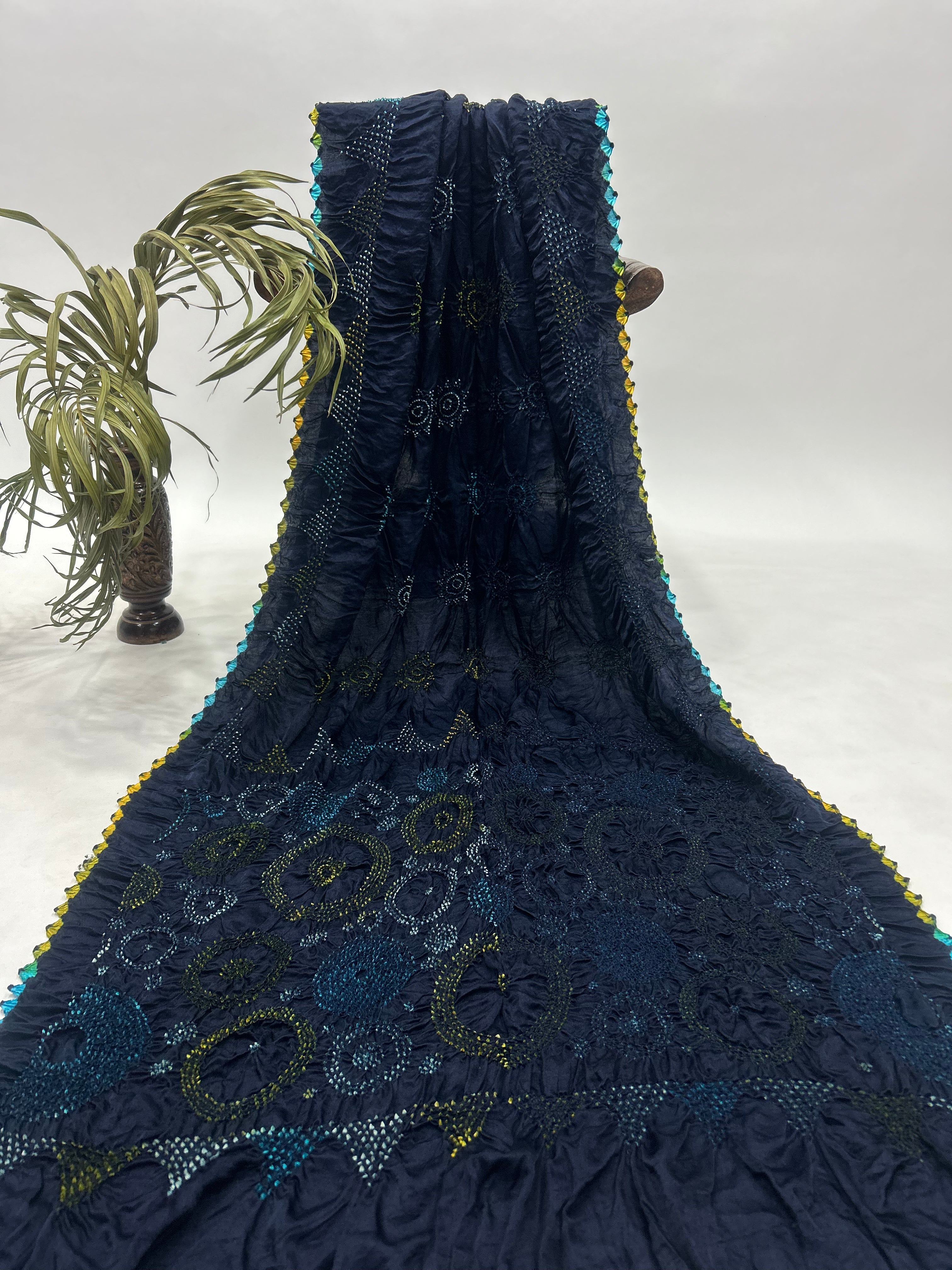 Mutli Navy Blue Gajji Silk Bhati Designer Bandhani Saree Sarees