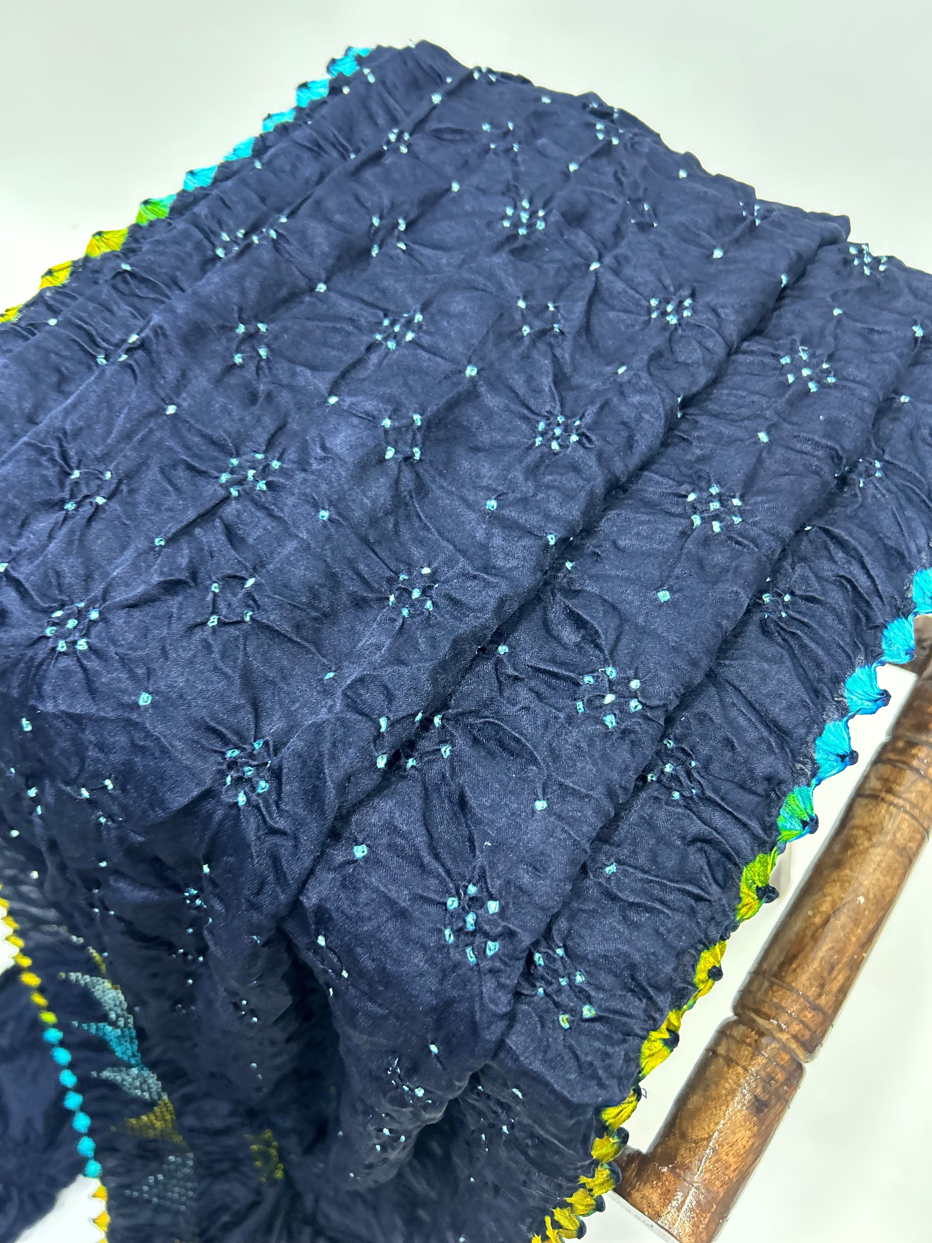Mutli Navy Blue Gajji Silk Bhati Designer Bandhani Saree Sarees
