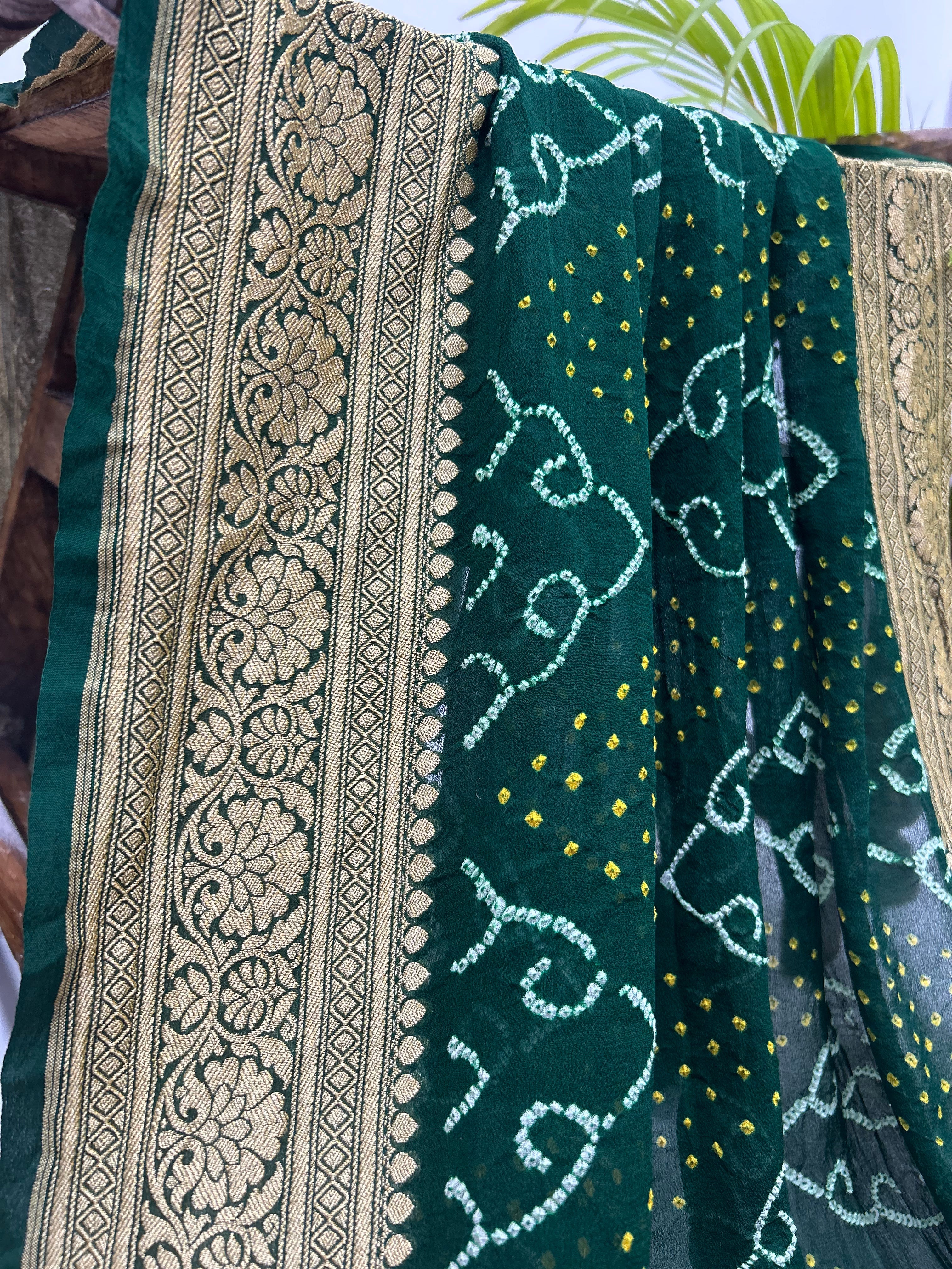 Green Georgette Bananrasi All Over Rai Bandhani Saree Sarees