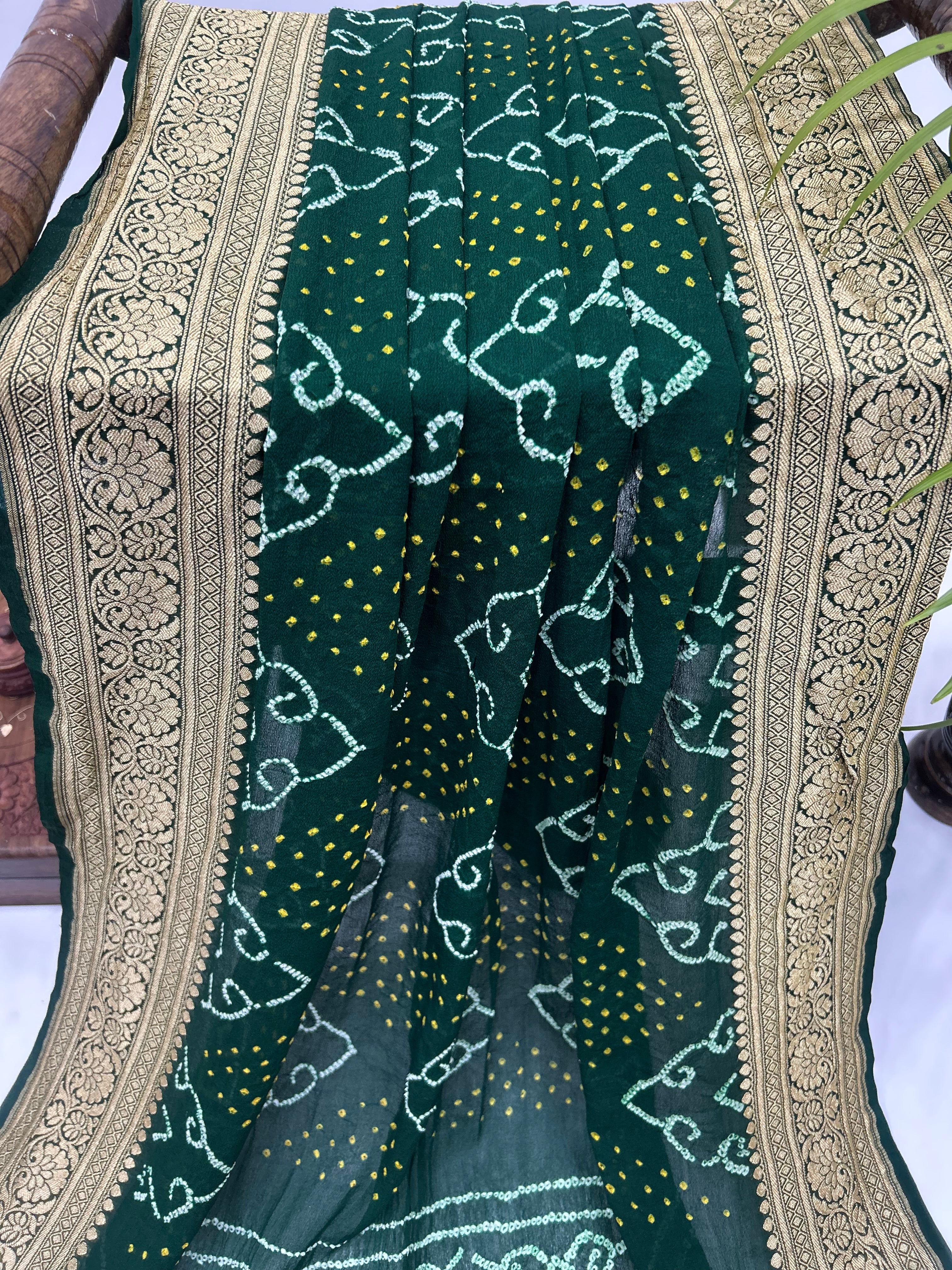 Green Georgette Bananrasi All Over Rai Bandhani Saree Sarees