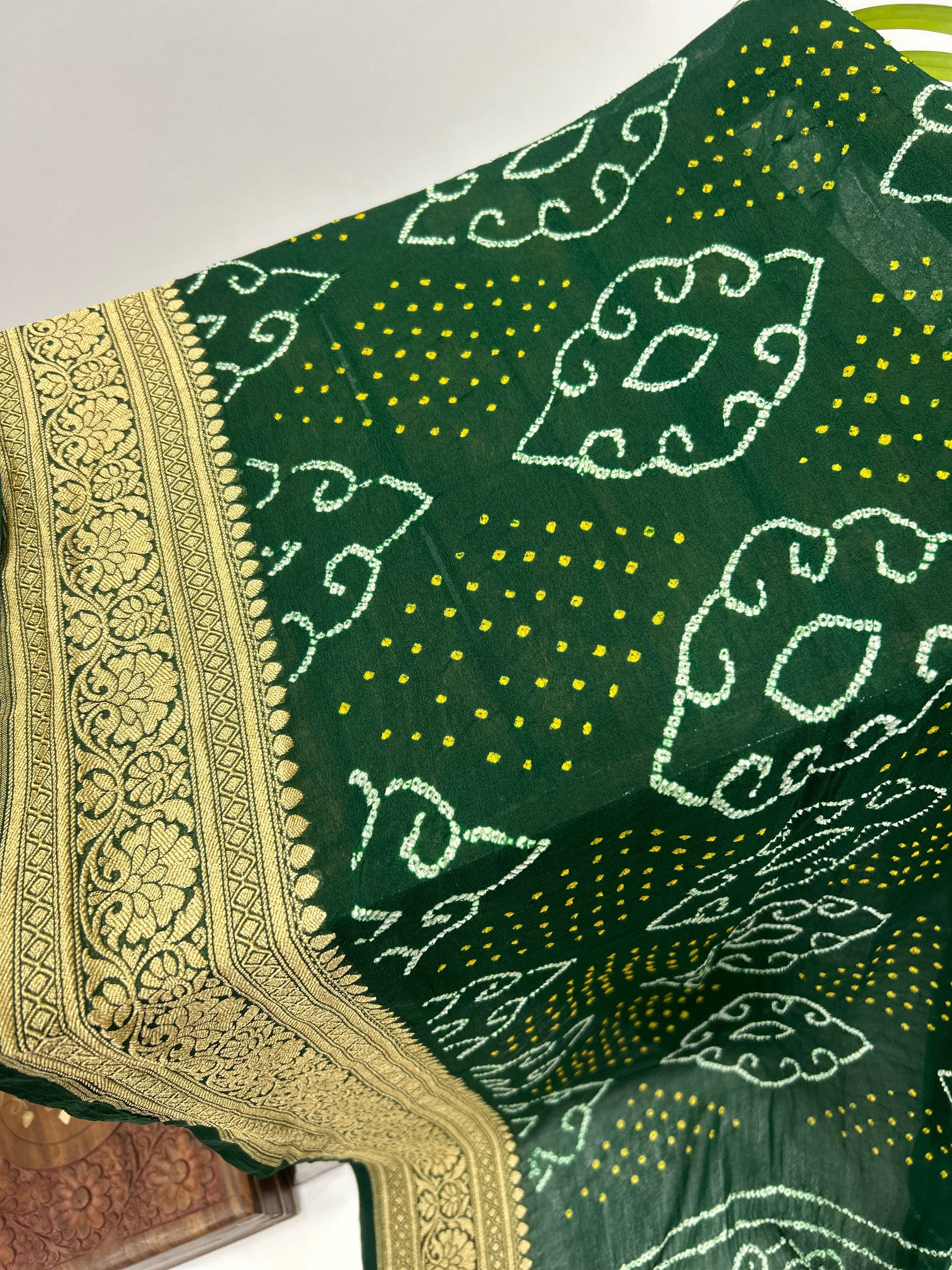 Green Georgette Bananrasi All Over Rai Bandhani Saree Sarees