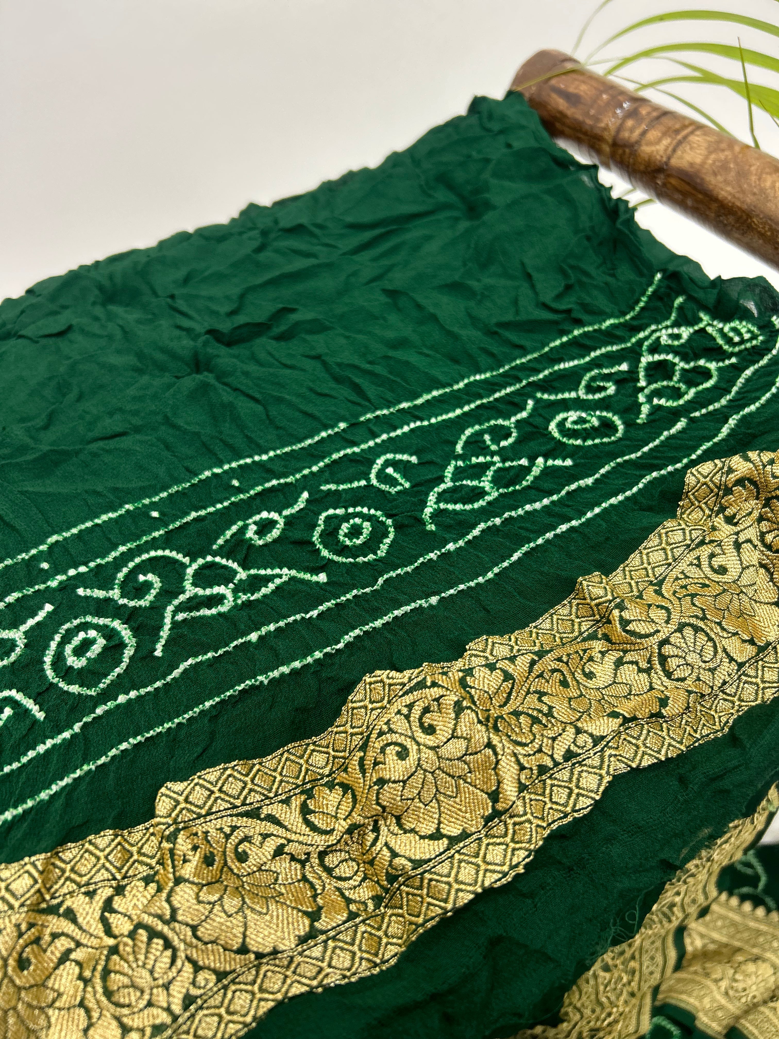 Green Georgette Bananrasi All Over Rai Bandhani Saree Sarees