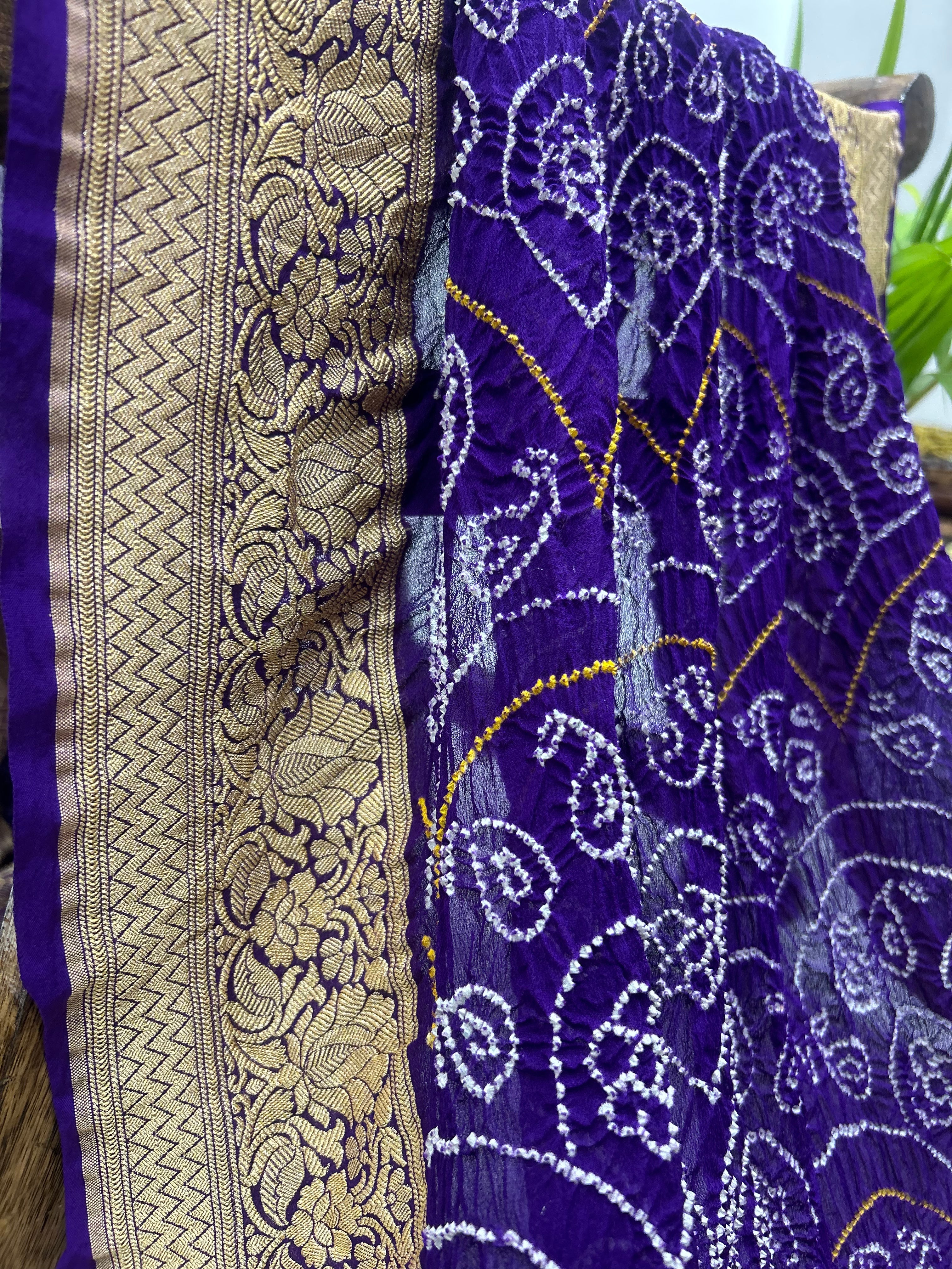 Purple Georgette Bananrasi All Over Rai Bandhani Saree Sarees