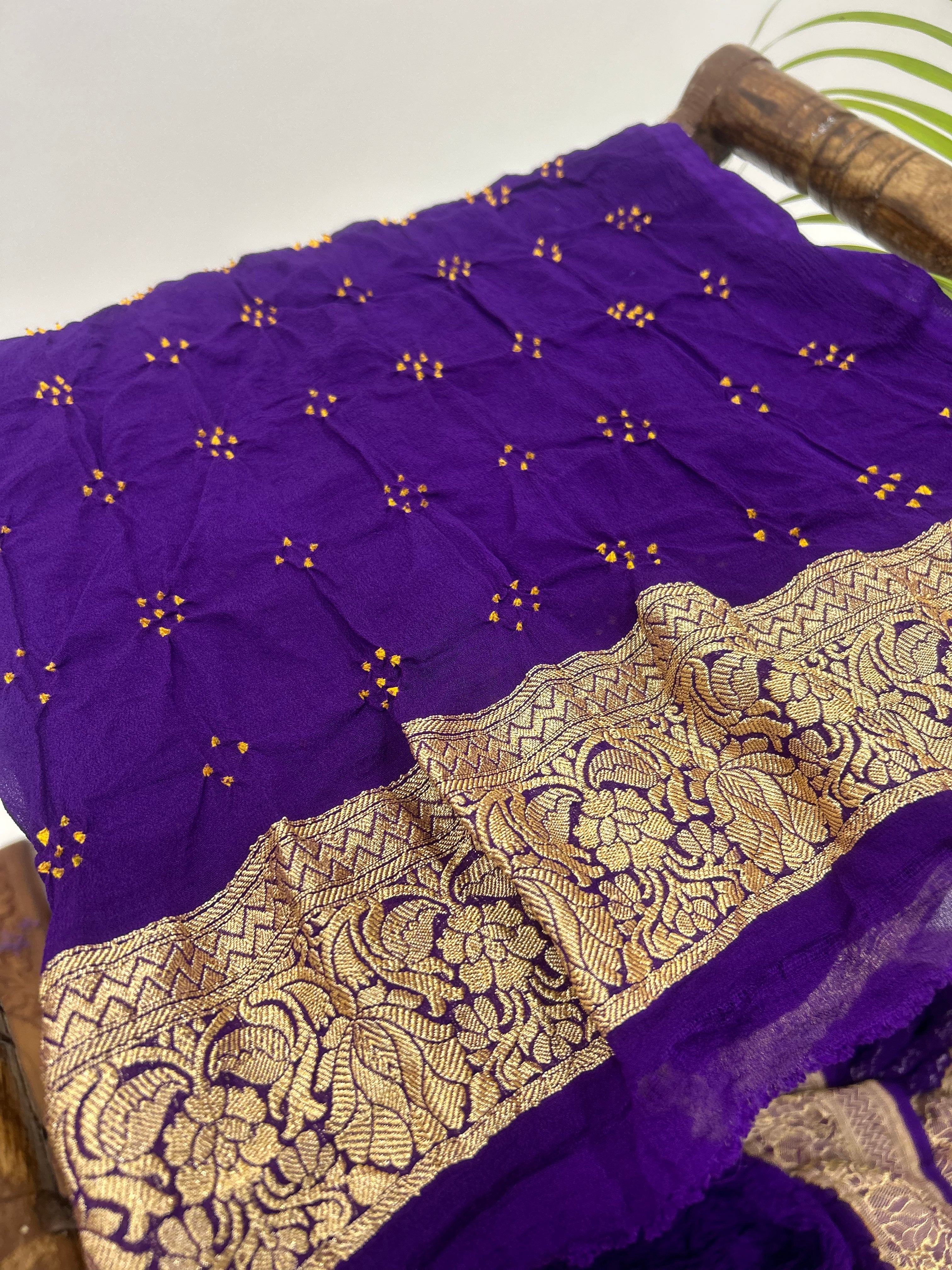 Purple Georgette Bananrasi All Over Rai Bandhani Saree Sarees