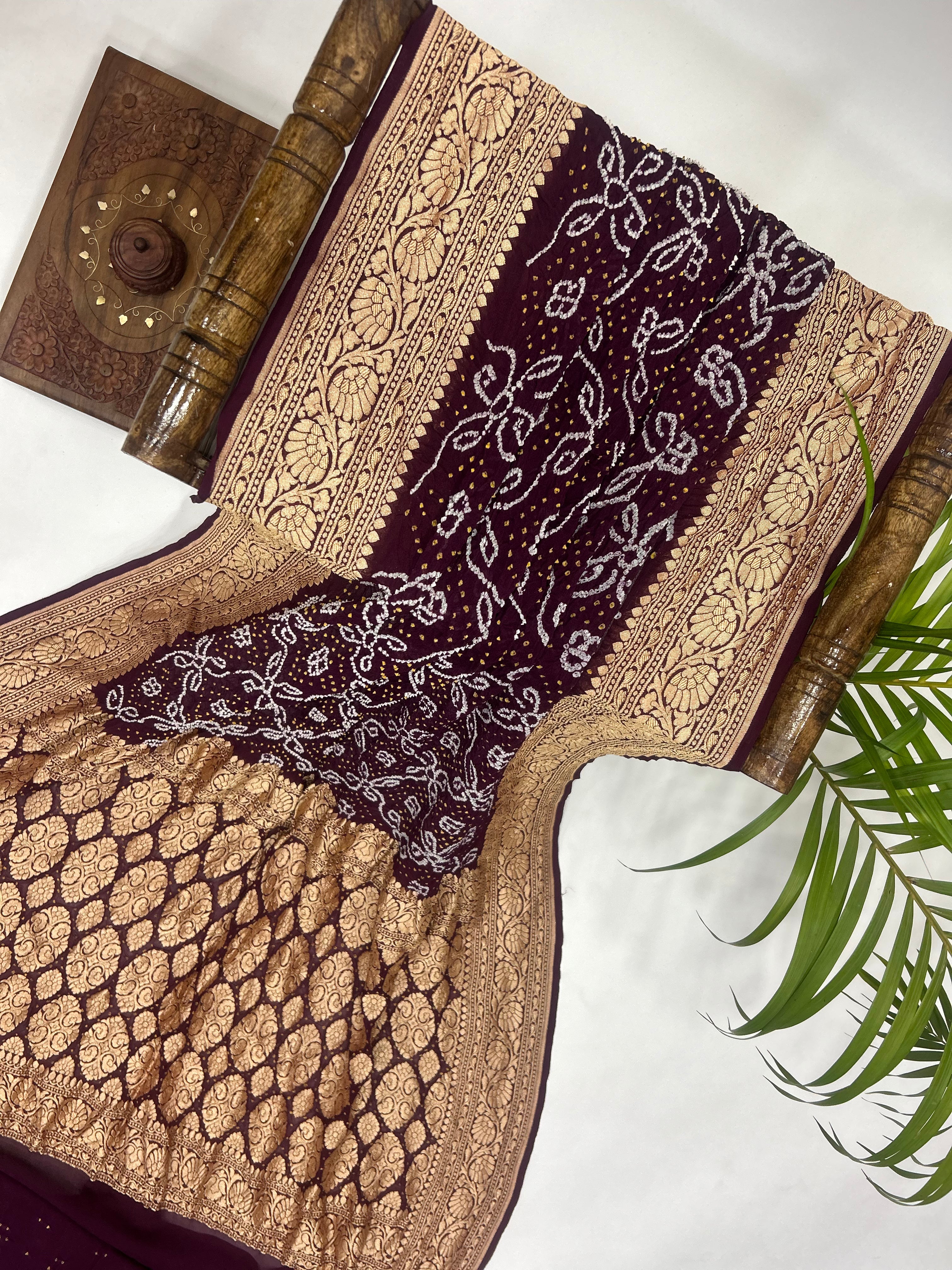 Wine Georgette Bananrasi All Over Rai Bandhani Saree Sarees
