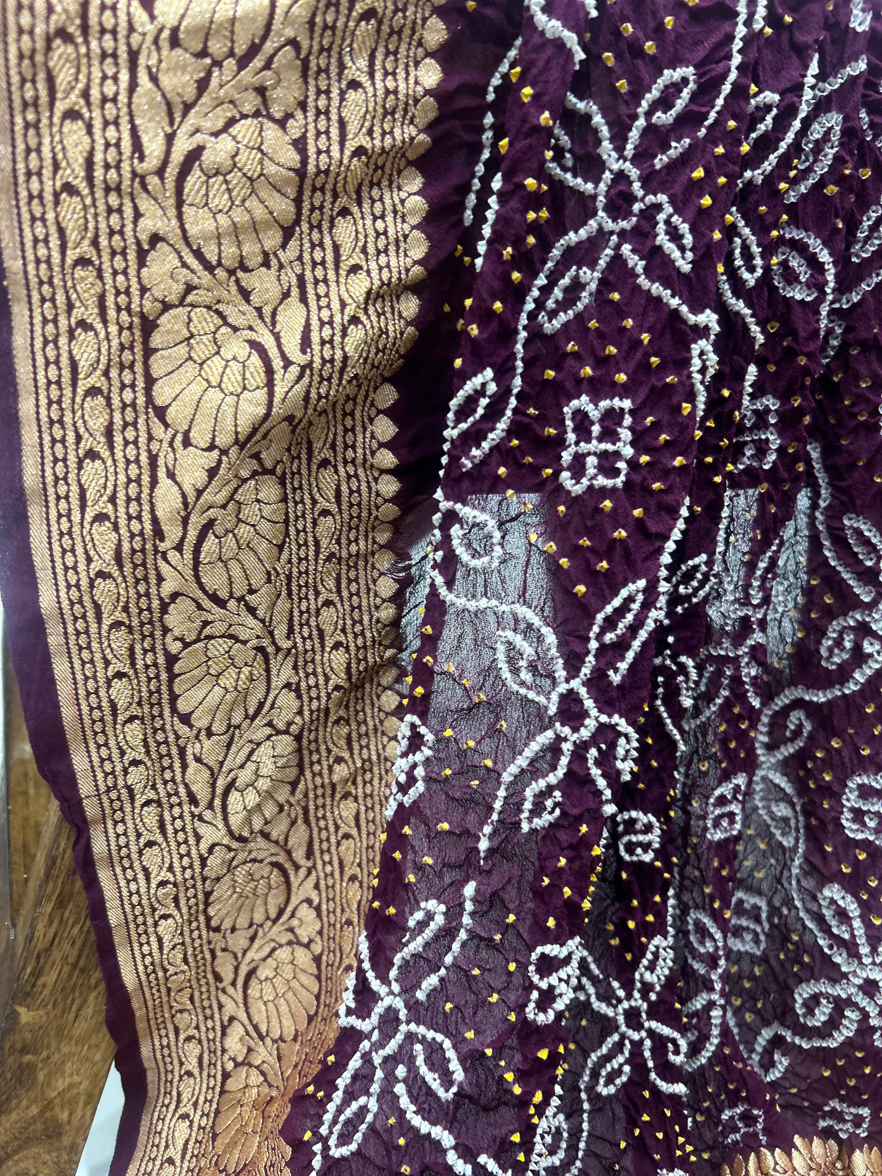 Wine Georgette Bananrasi All Over Rai Bandhani Saree Sarees