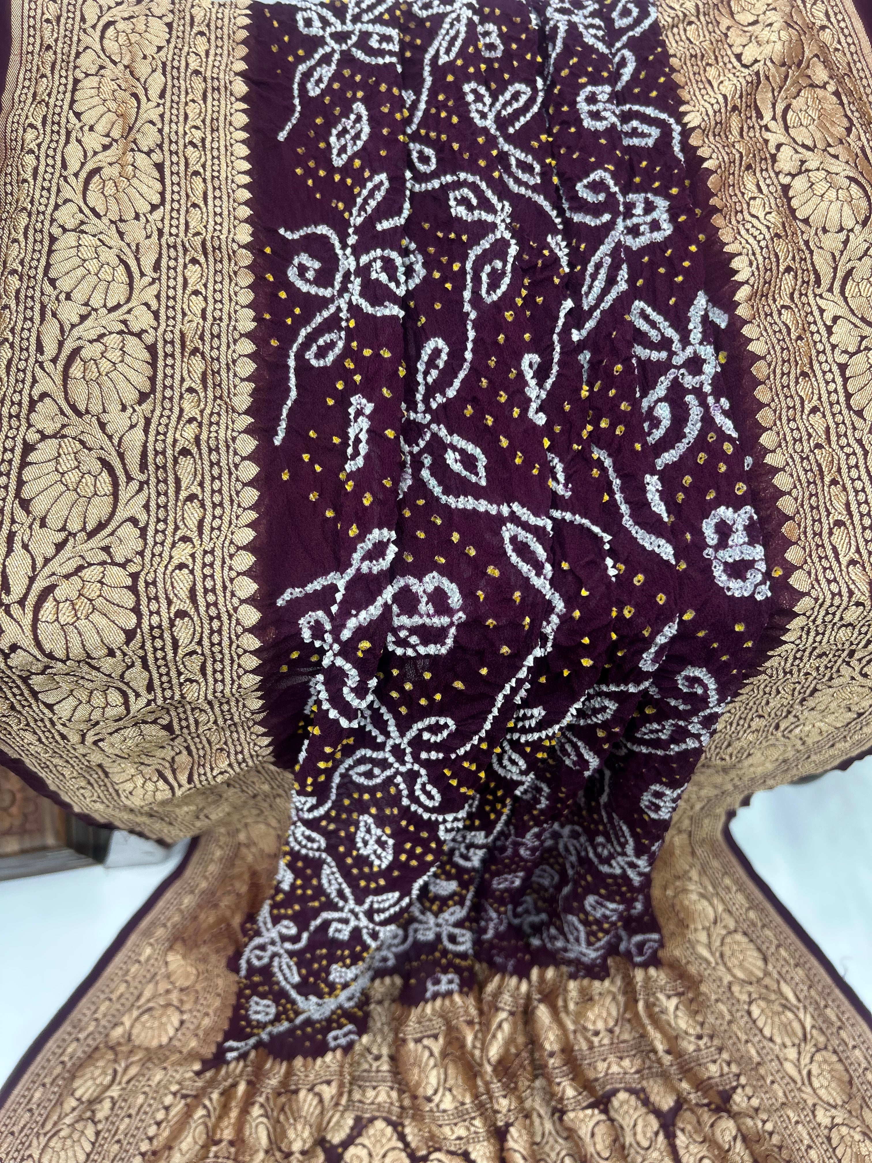 Wine Georgette Bananrasi All Over Rai Bandhani Saree Sarees