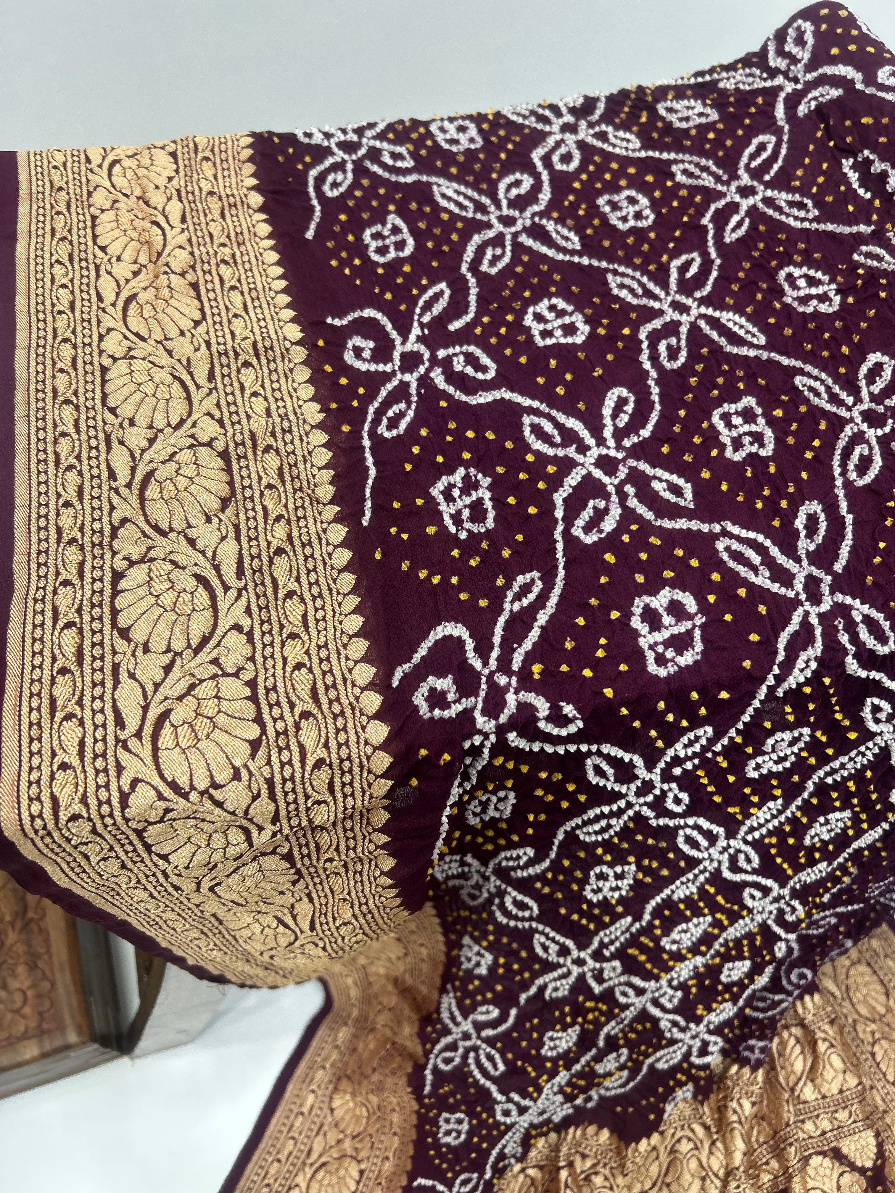 Wine Georgette Bananrasi All Over Rai Bandhani Saree Sarees