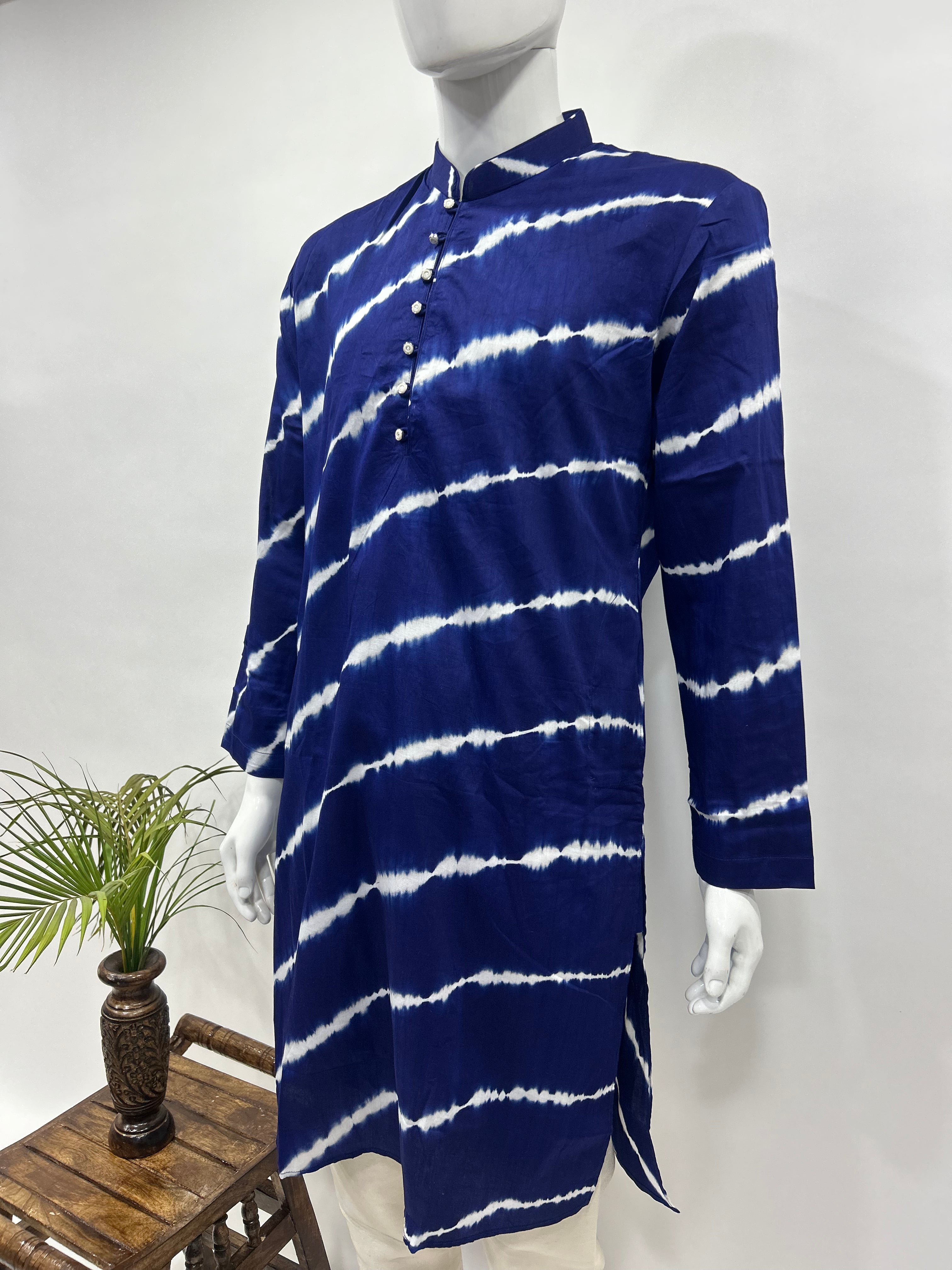 Navy Blue Cotton Satin Men’s Kurta