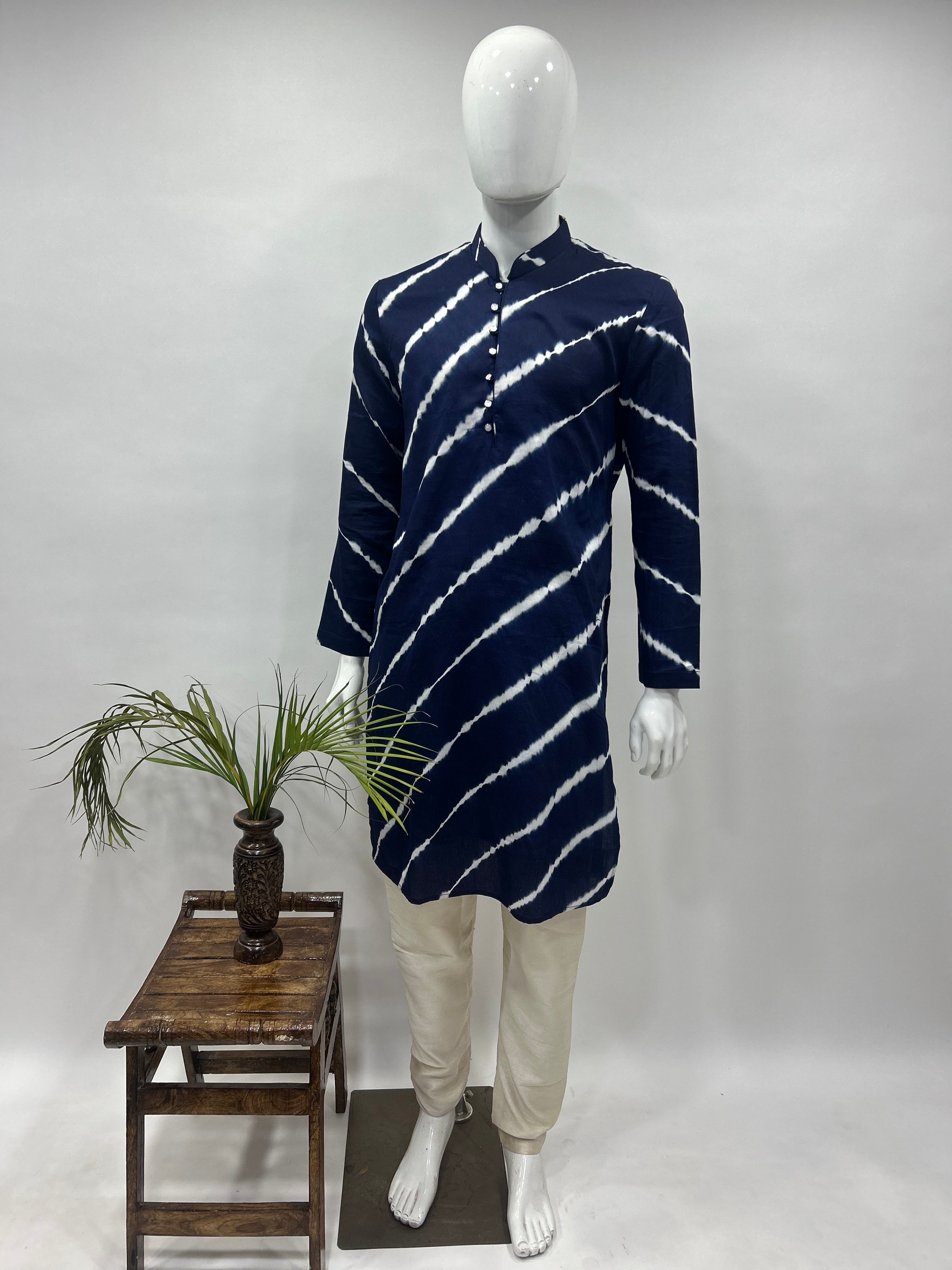 Indigo Blue Cotton Satin Men’s Kurta