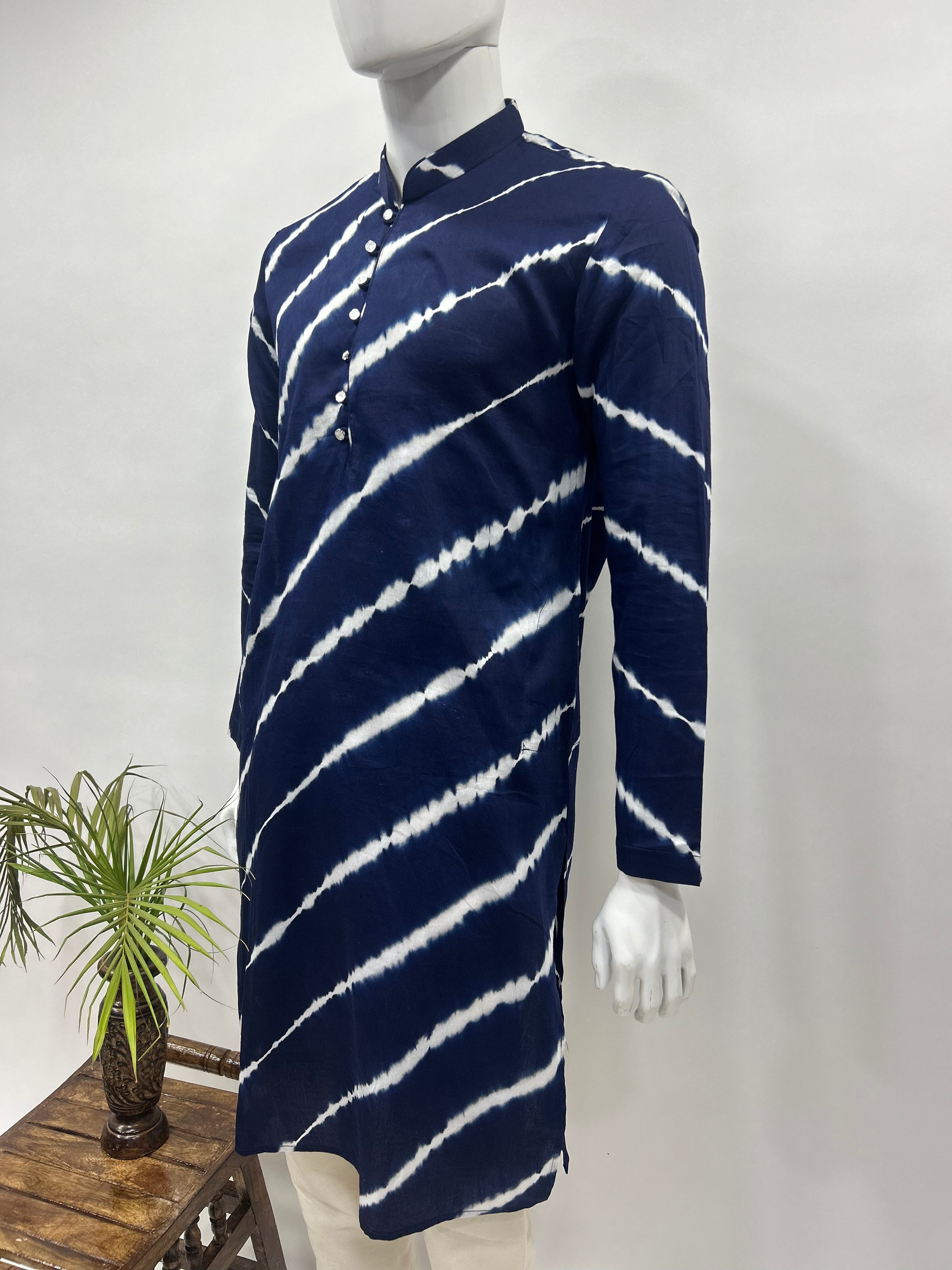 Indigo Blue Cotton Satin Men’s Kurta