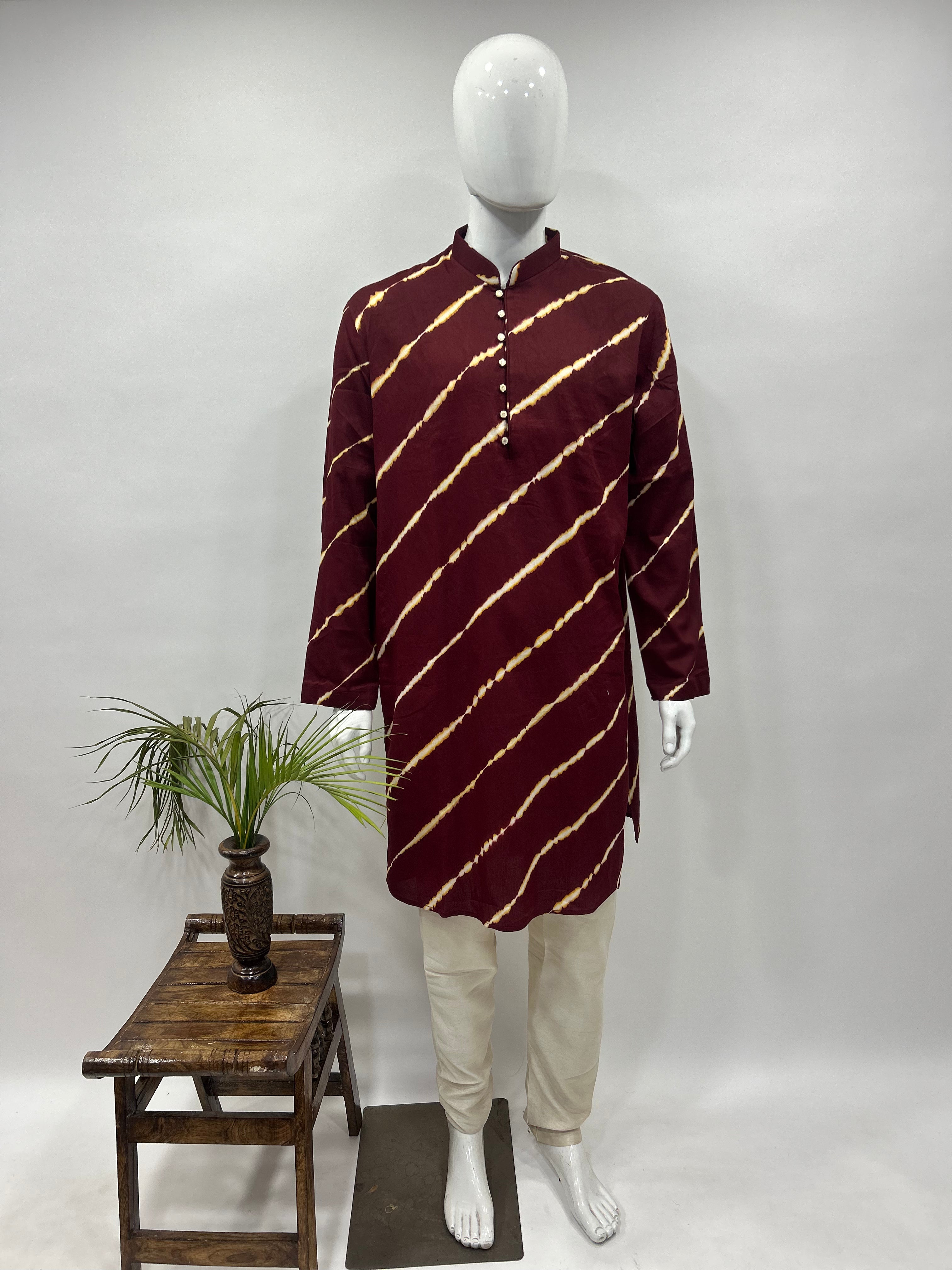Maroon Cotton Satin Men’s Kurta