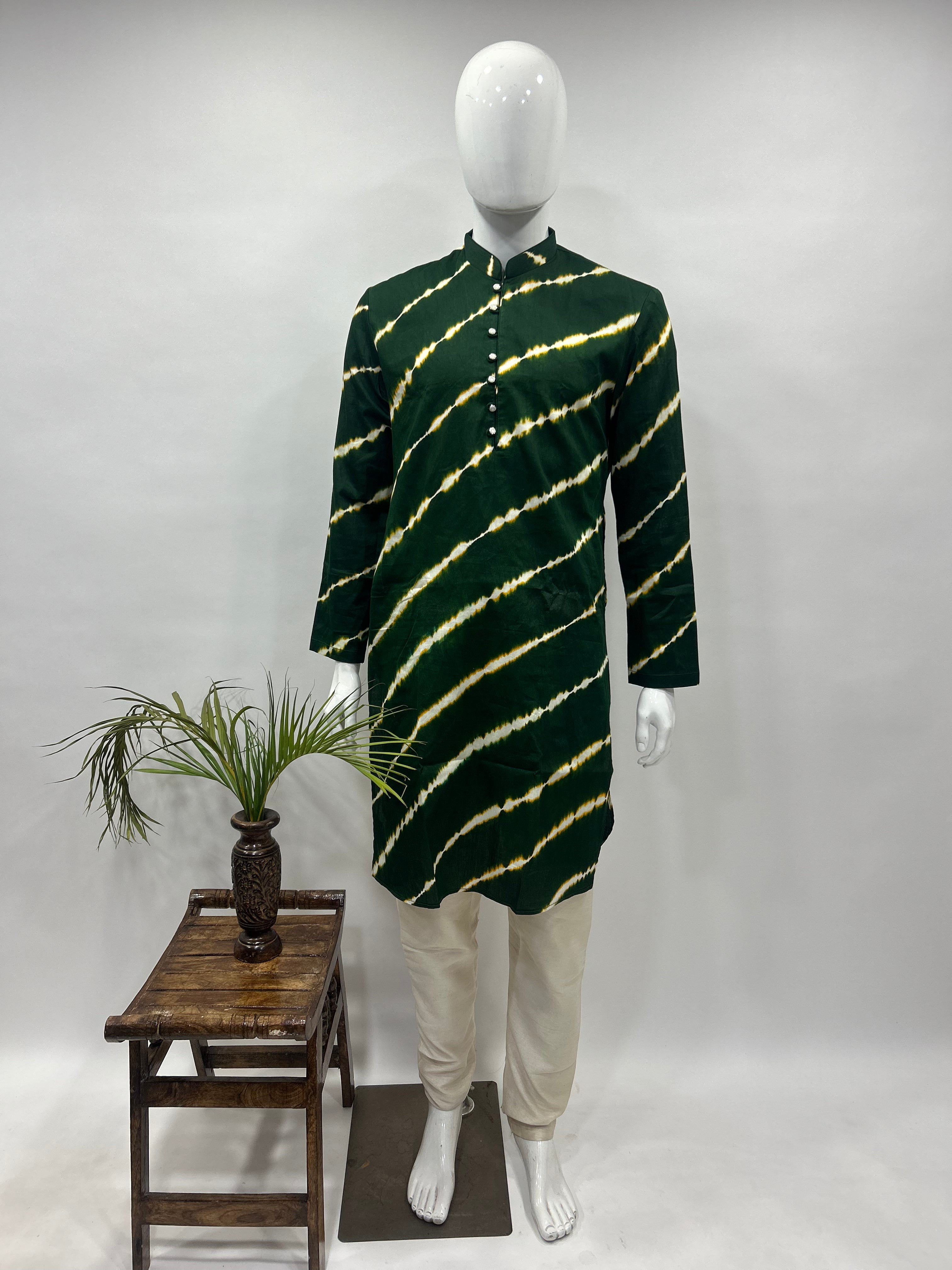 Green Cotton Satin Men’s Kurta