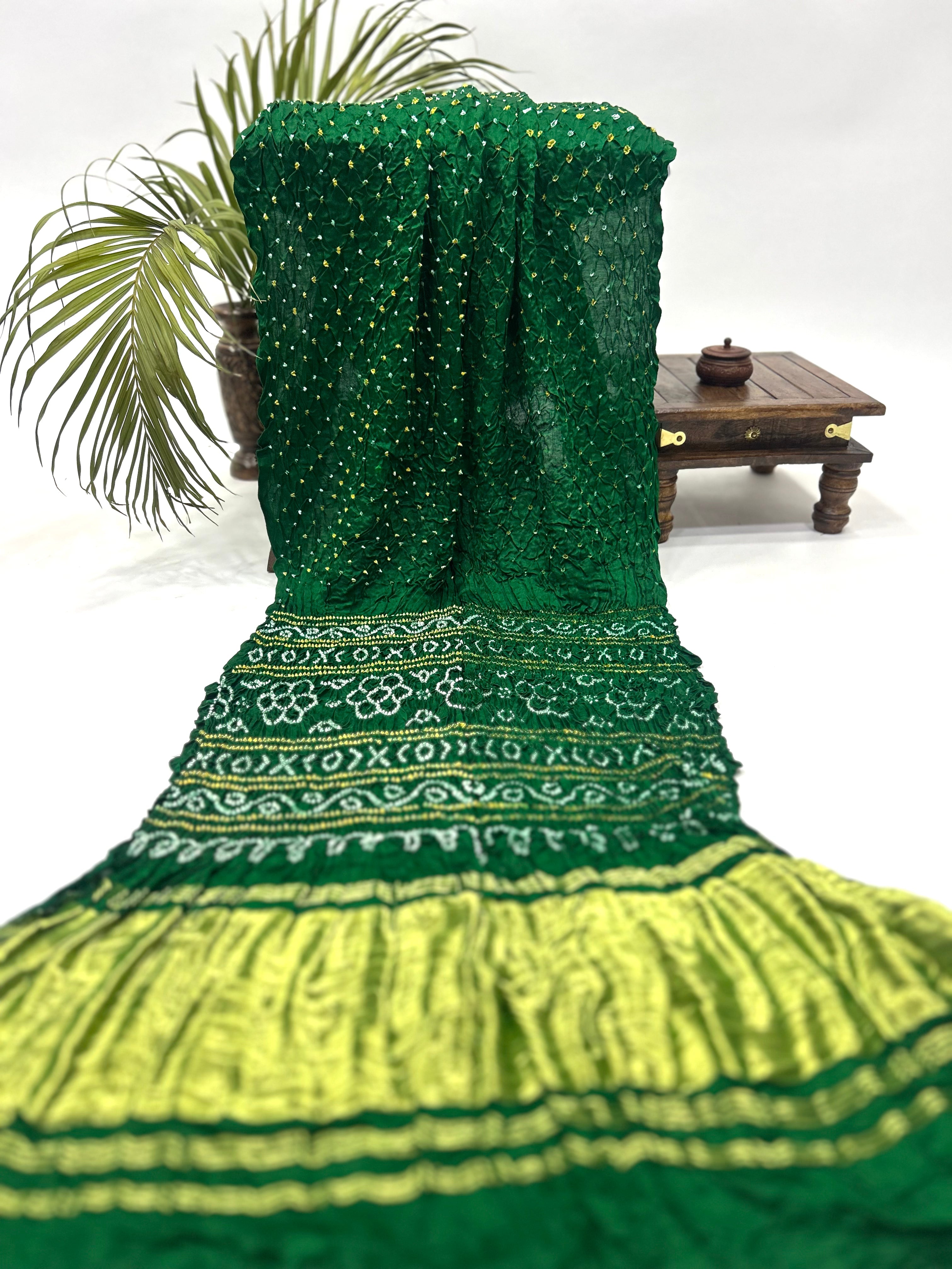 Green Gajji Silk Single Dot Bandhani Saree Sarees