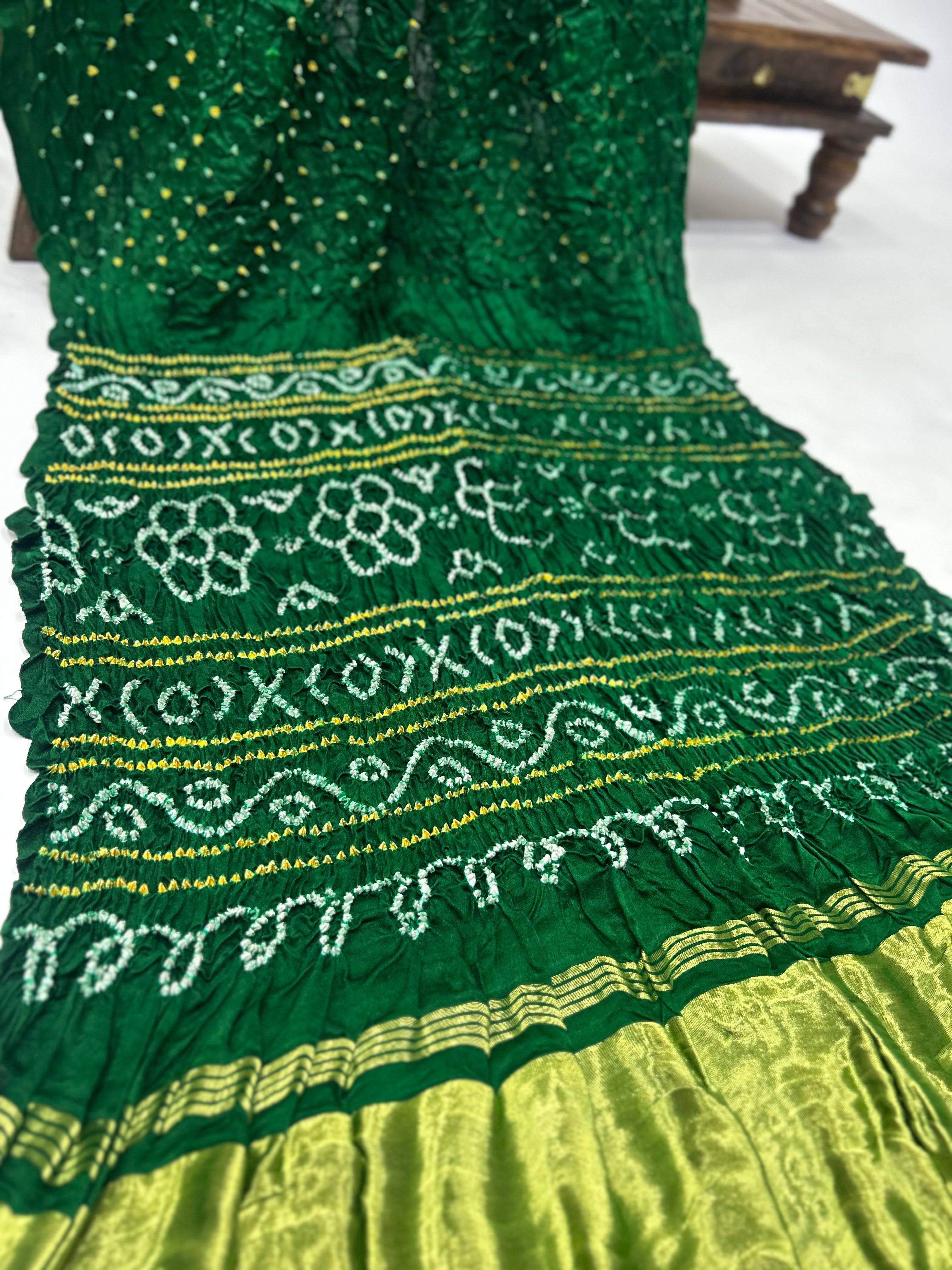 Green Gajji Silk Single Dot Bandhani Saree Sarees