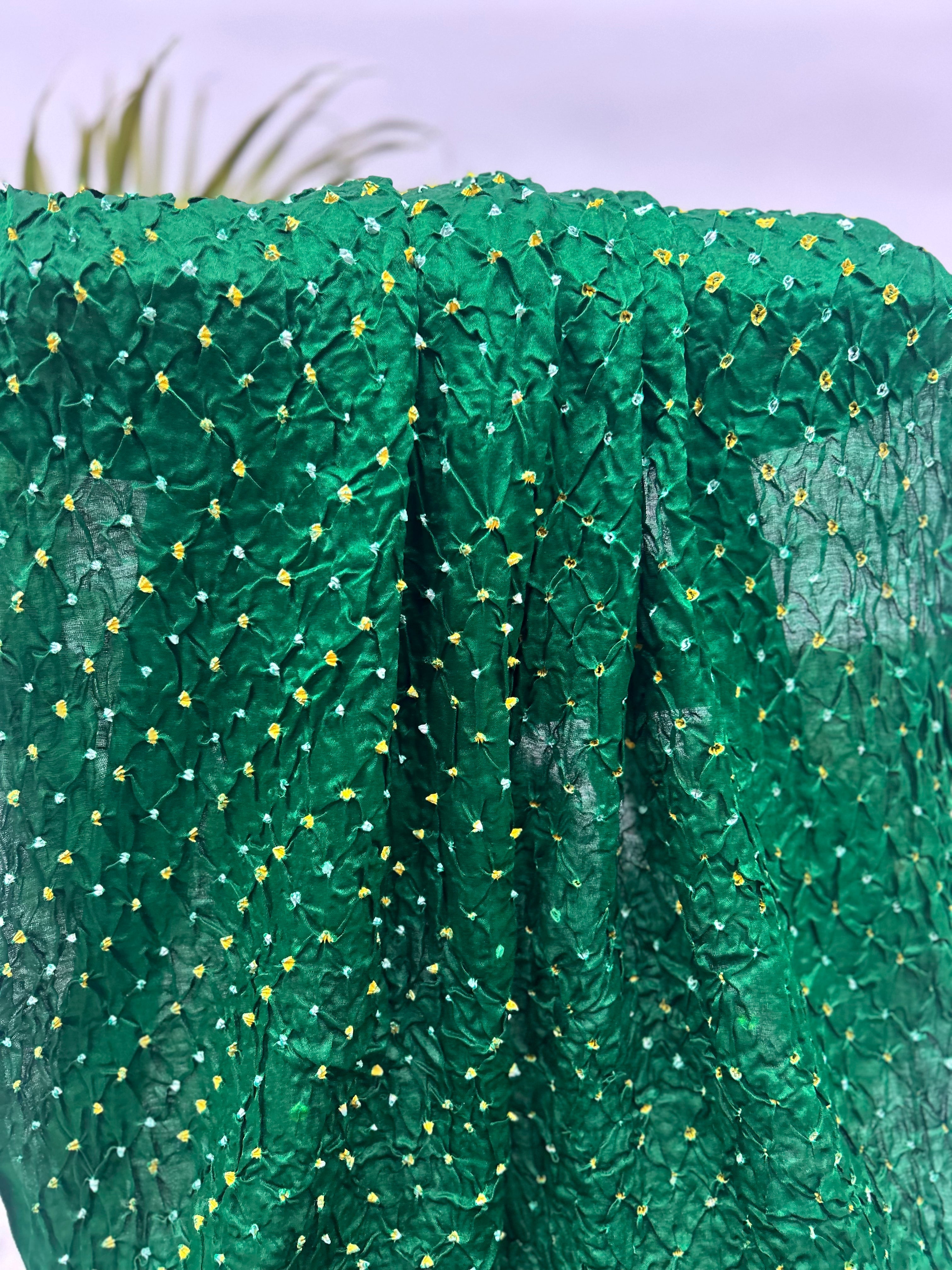 Green Gajji Silk Single Dot Bandhani Saree Sarees
