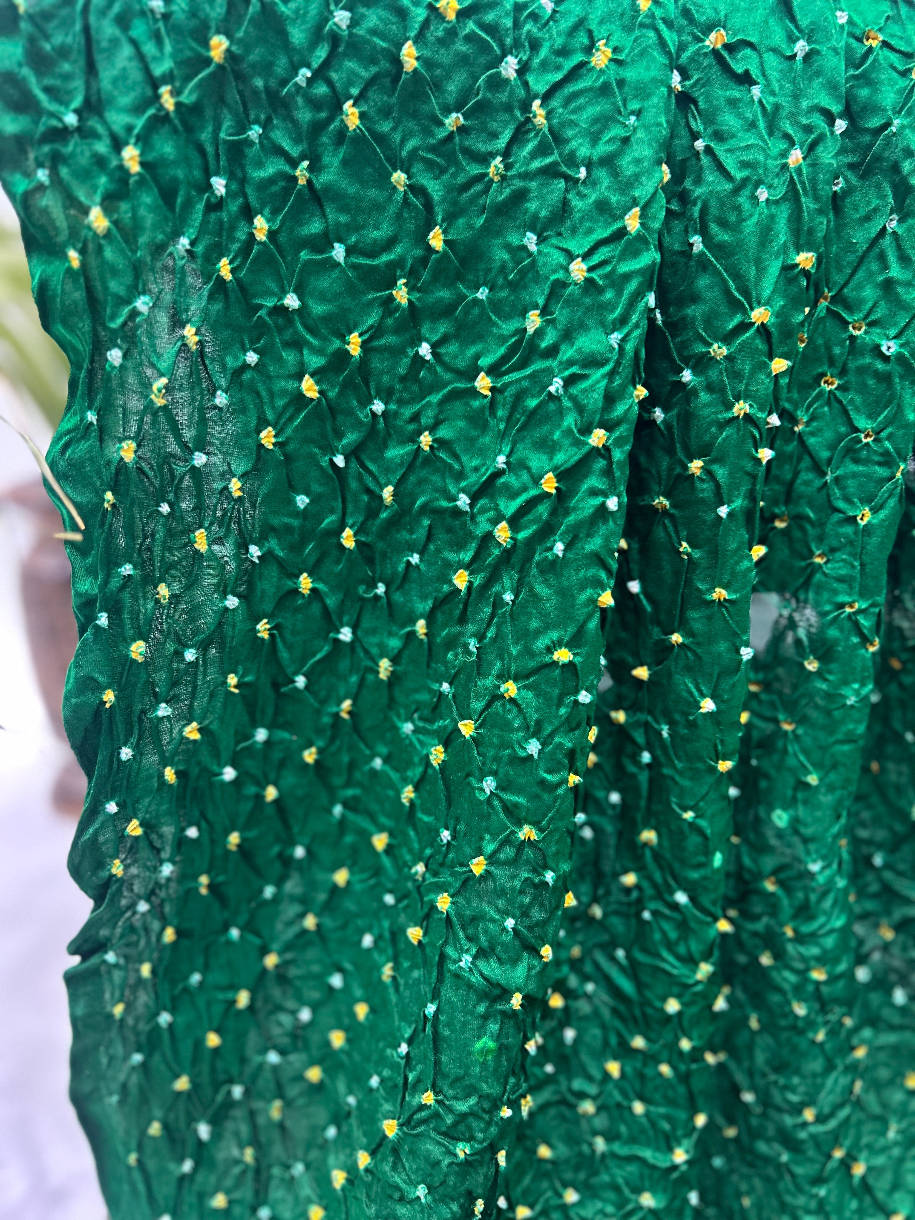 Green Gajji Silk Single Dot Bandhani Saree Sarees