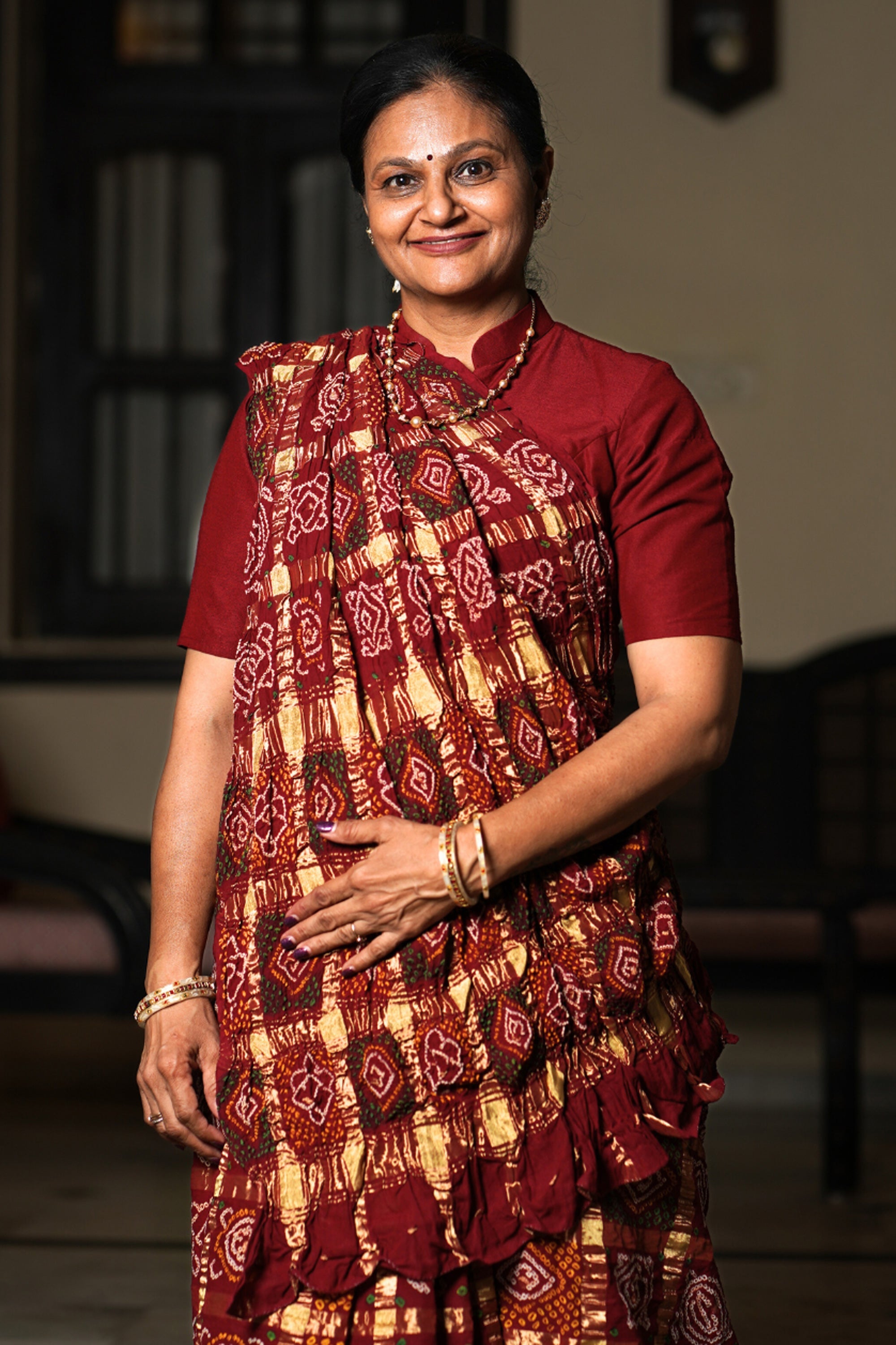 Maroon Cotton Tradtional Gharchola Saree Sarees