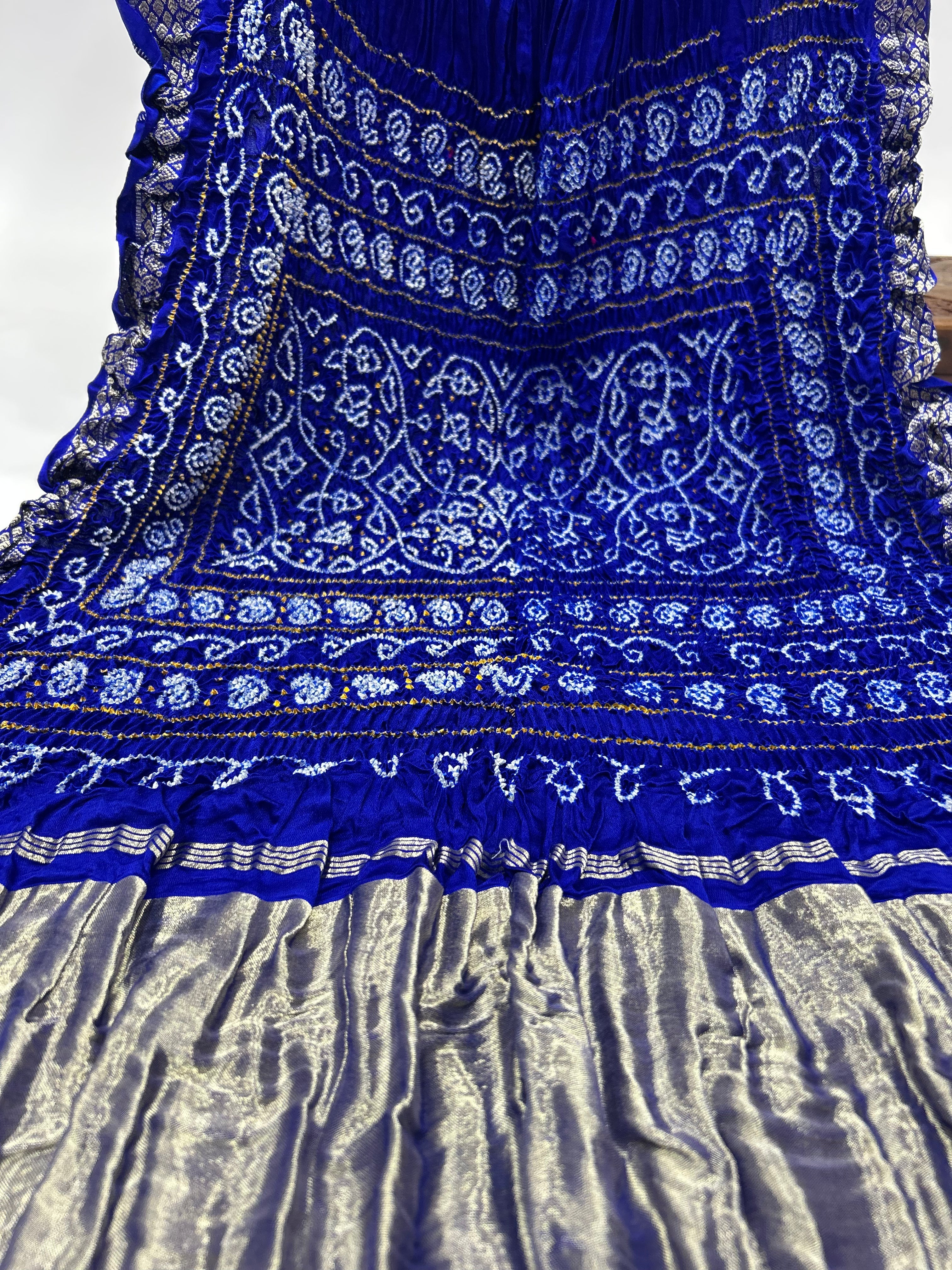 Rani-Blue Gajji Silk Designer Gala Saree with 3 Colour Dying blue / Gajji Silk Sarees