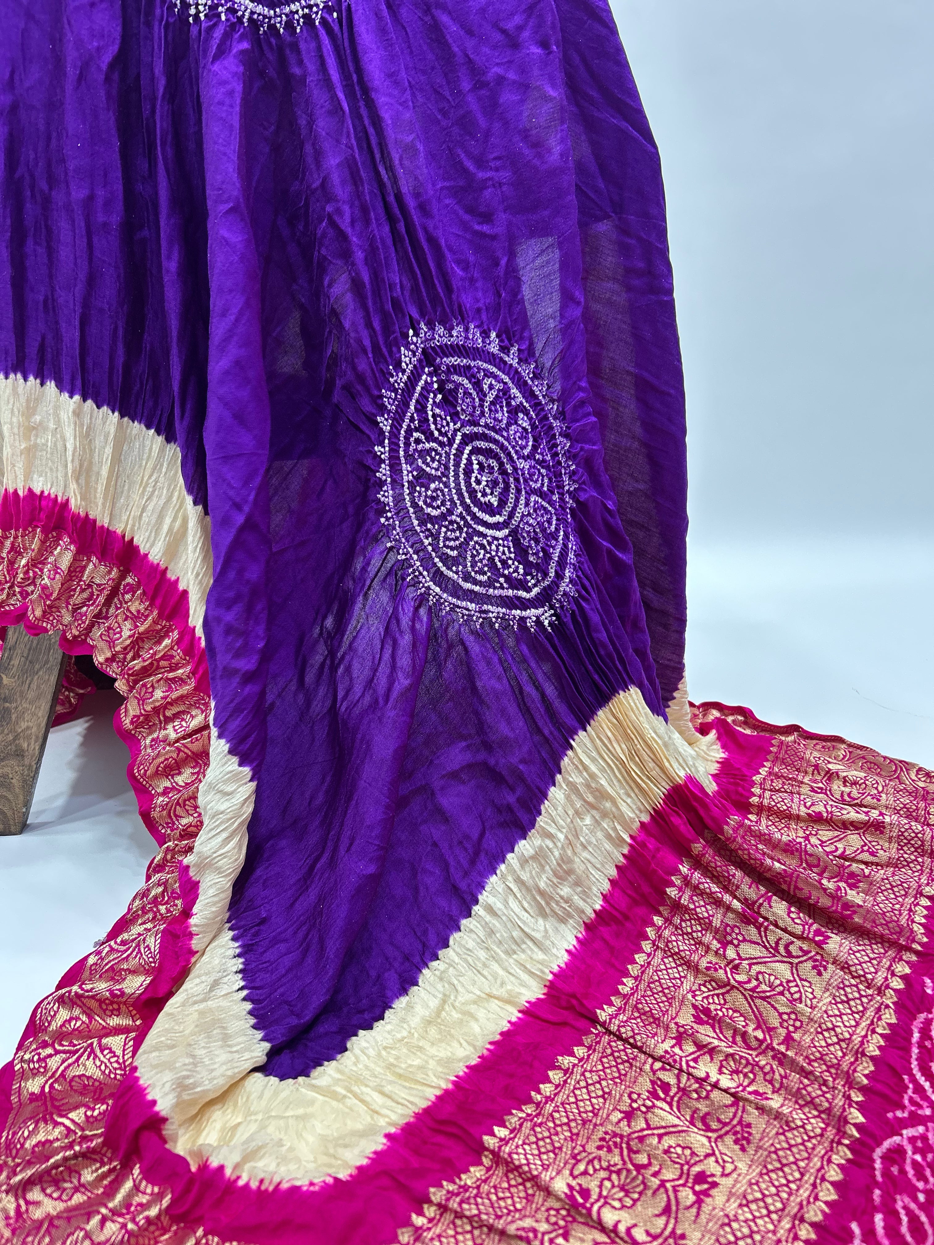 Purple-Rani Gajji Silk Designer Gala Dupatta With 3 Colour Dying purple / Gajji Silk Dupattas