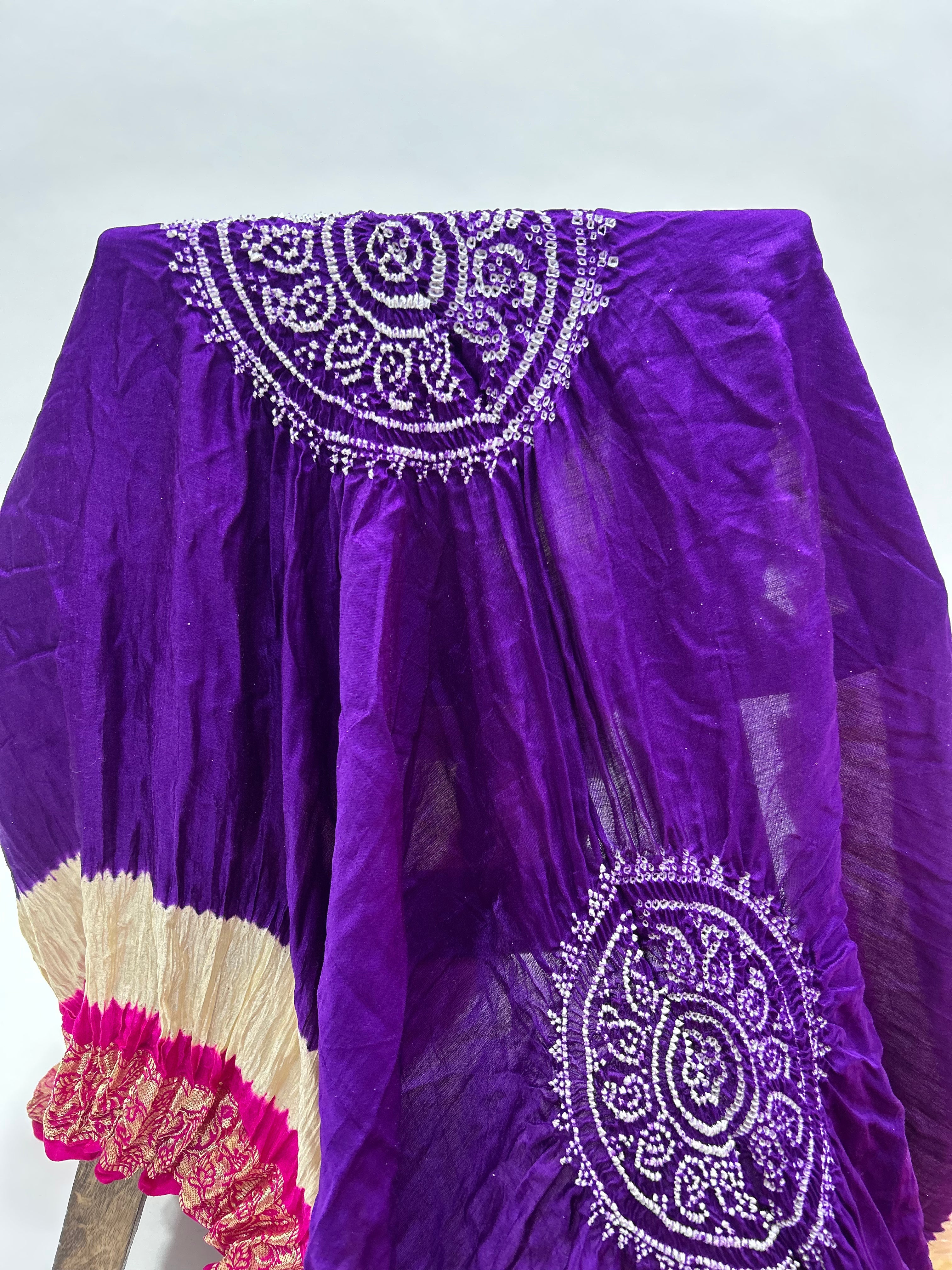 Purple-Rani Gajji Silk Designer Gala Dupatta With 3 Colour Dying purple / Gajji Silk Dupattas