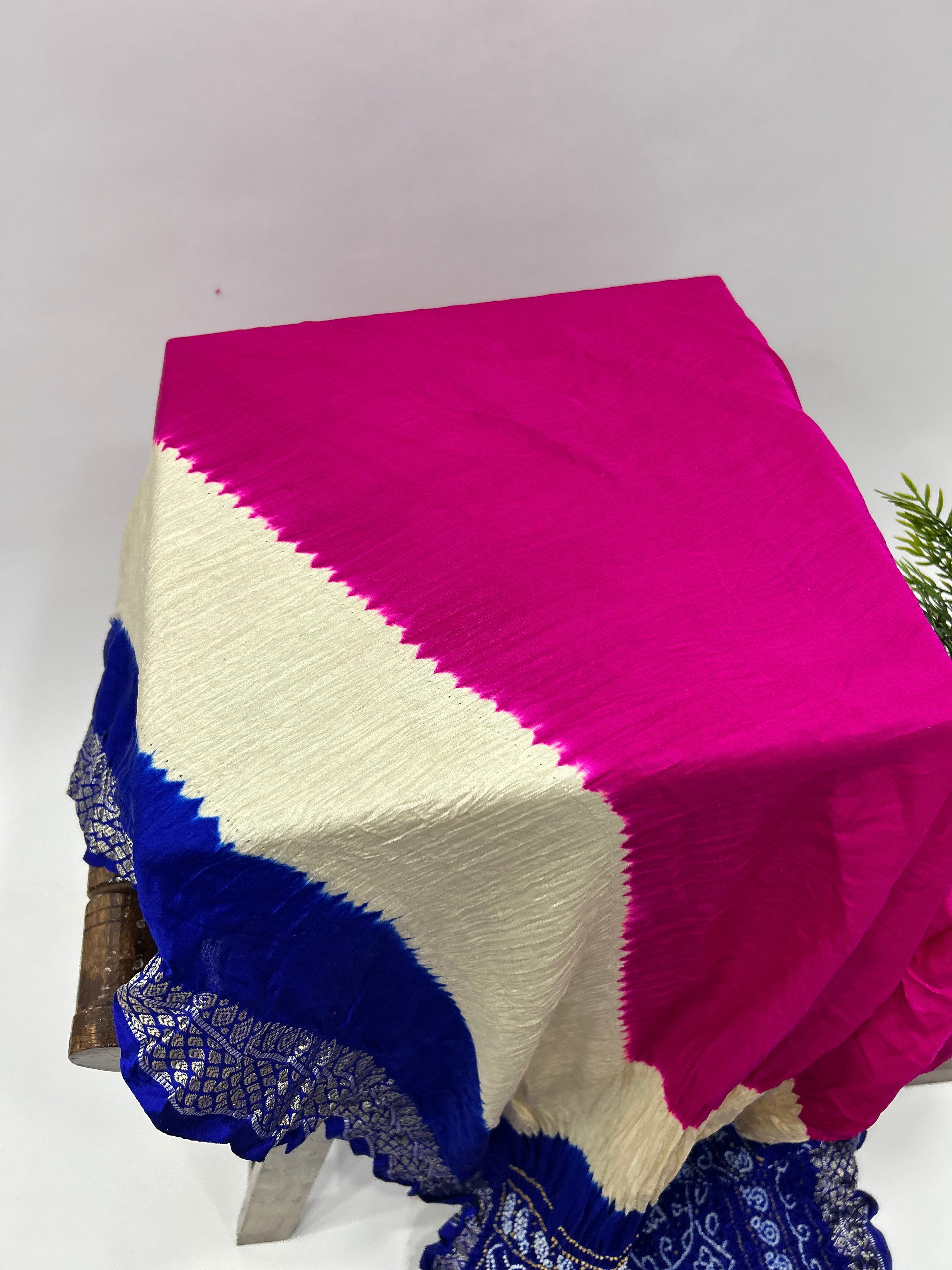 Rani-Blue Gajji Silk Designer Gala Saree with 3 Colour Dying blue / Gajji Silk Sarees