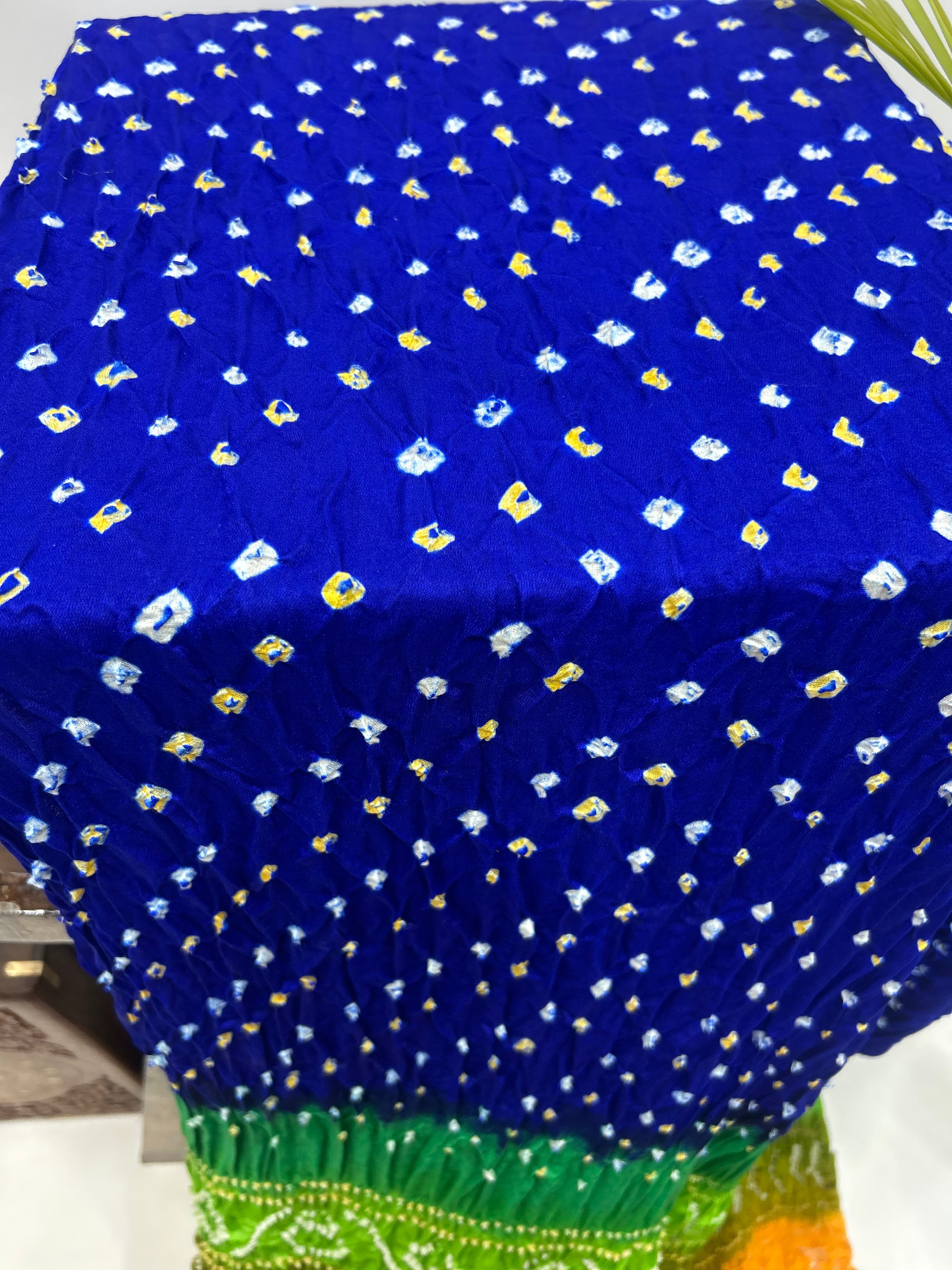 Blue Multi Colour Palav Gajji Silk Single Dot Bandhani Saree Sarees