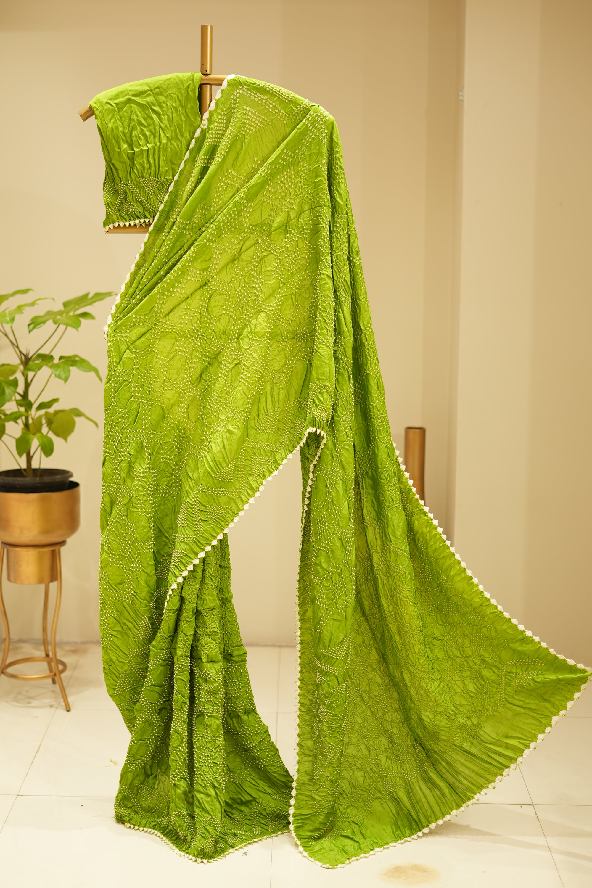 Mehndi Munga Silk Bandhej Saree