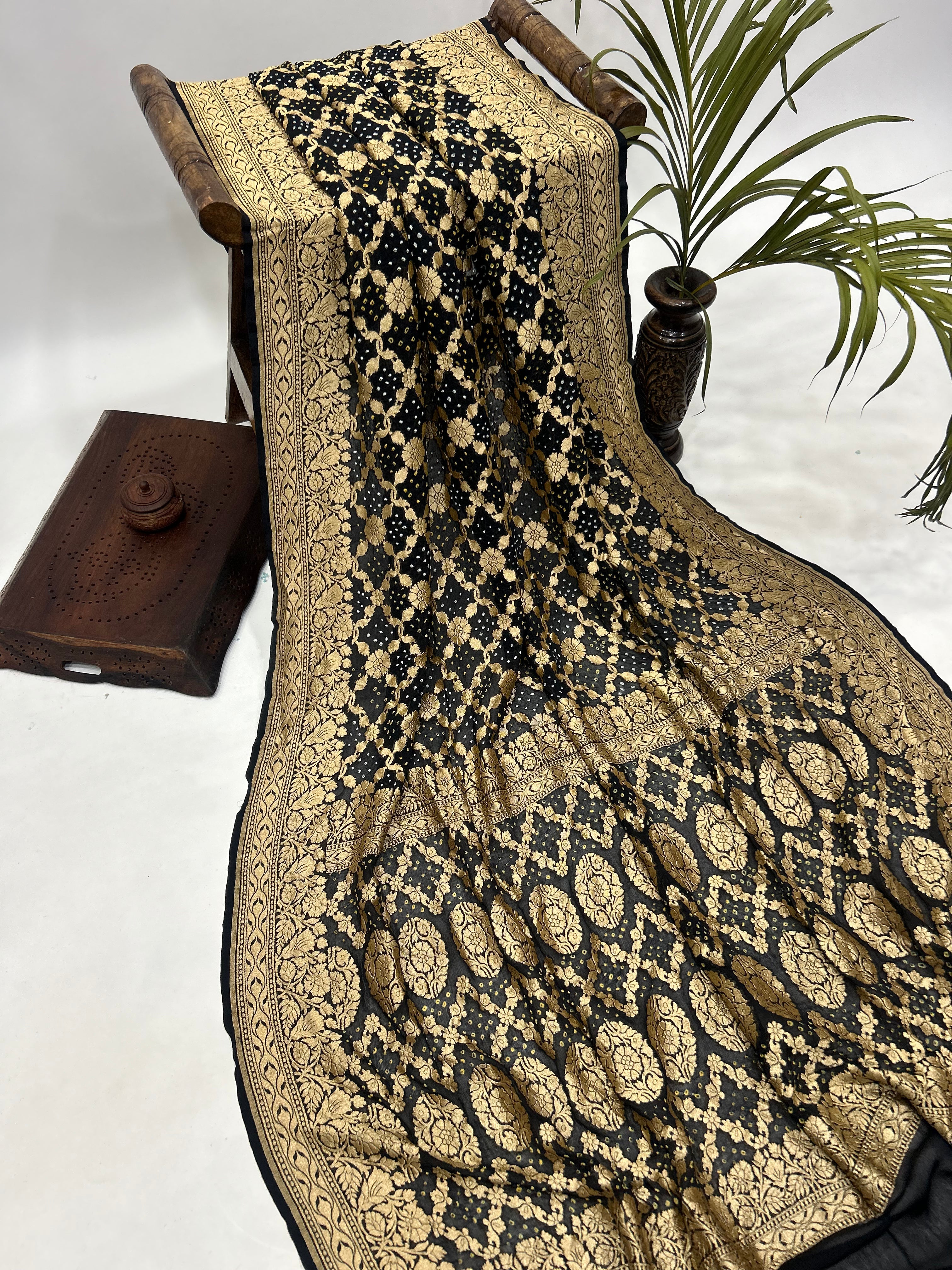 Black Georgette Jaal Bandhani Saree Sarees