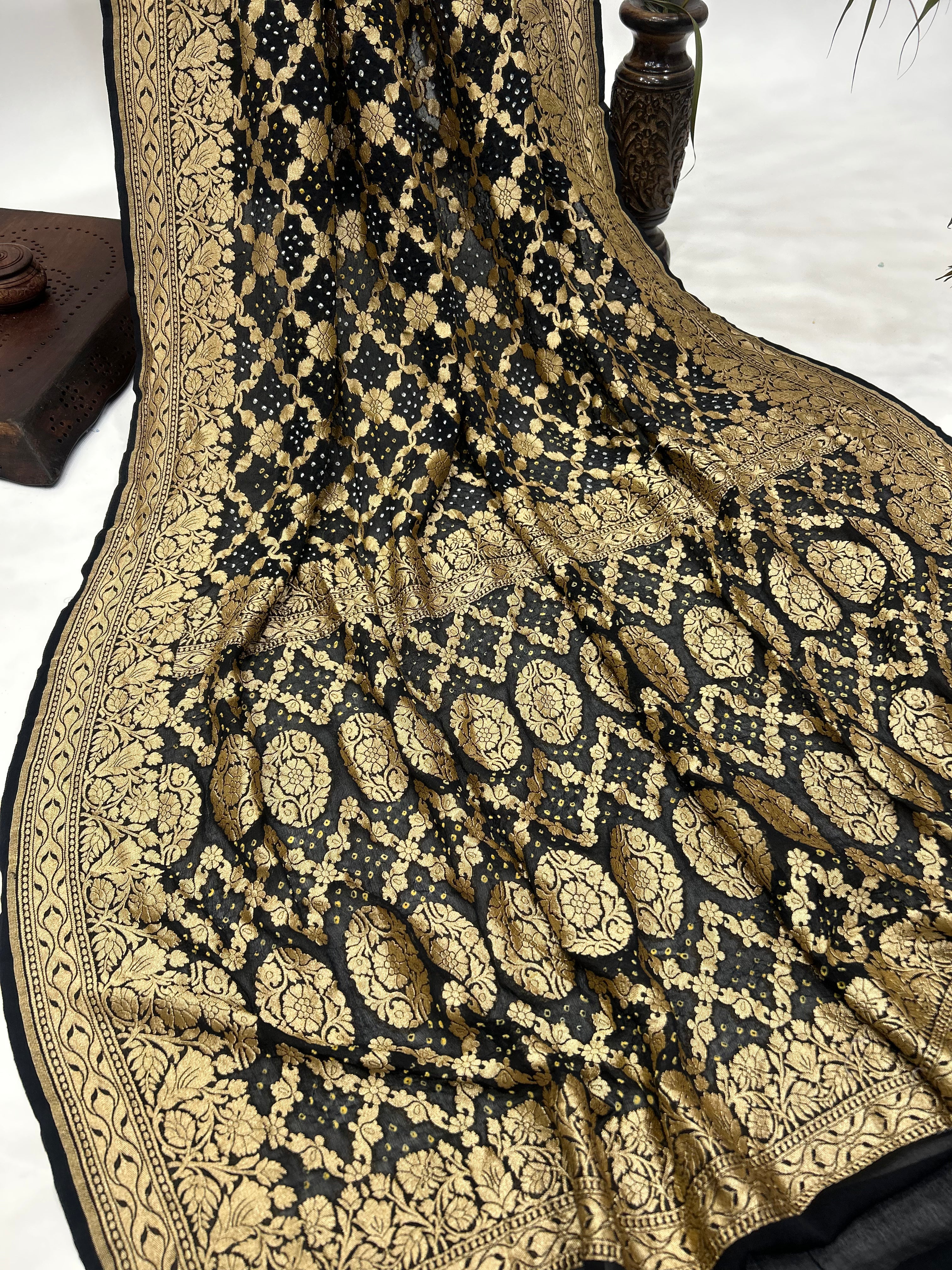 Black Georgette Jaal Bandhani Saree Sarees