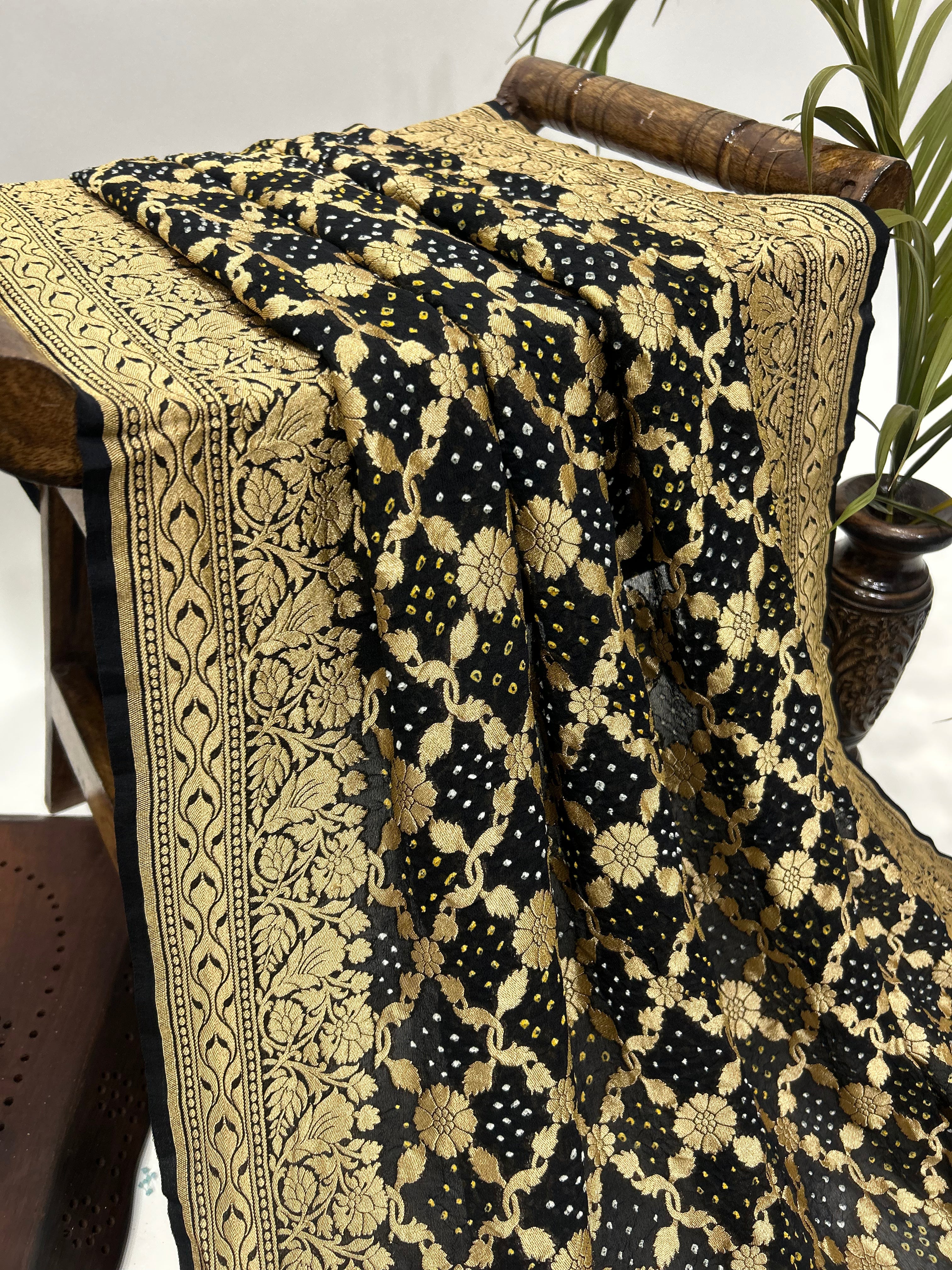 Black Georgette Jaal Bandhani Saree Sarees