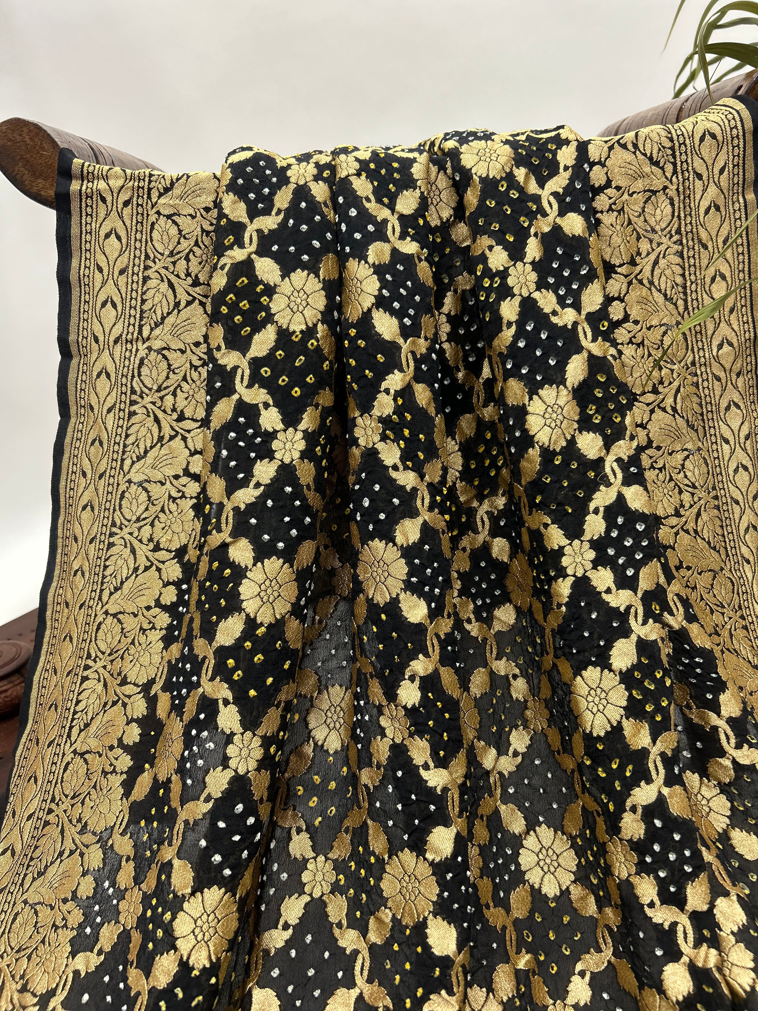 Black Georgette Jaal Bandhani Saree Sarees