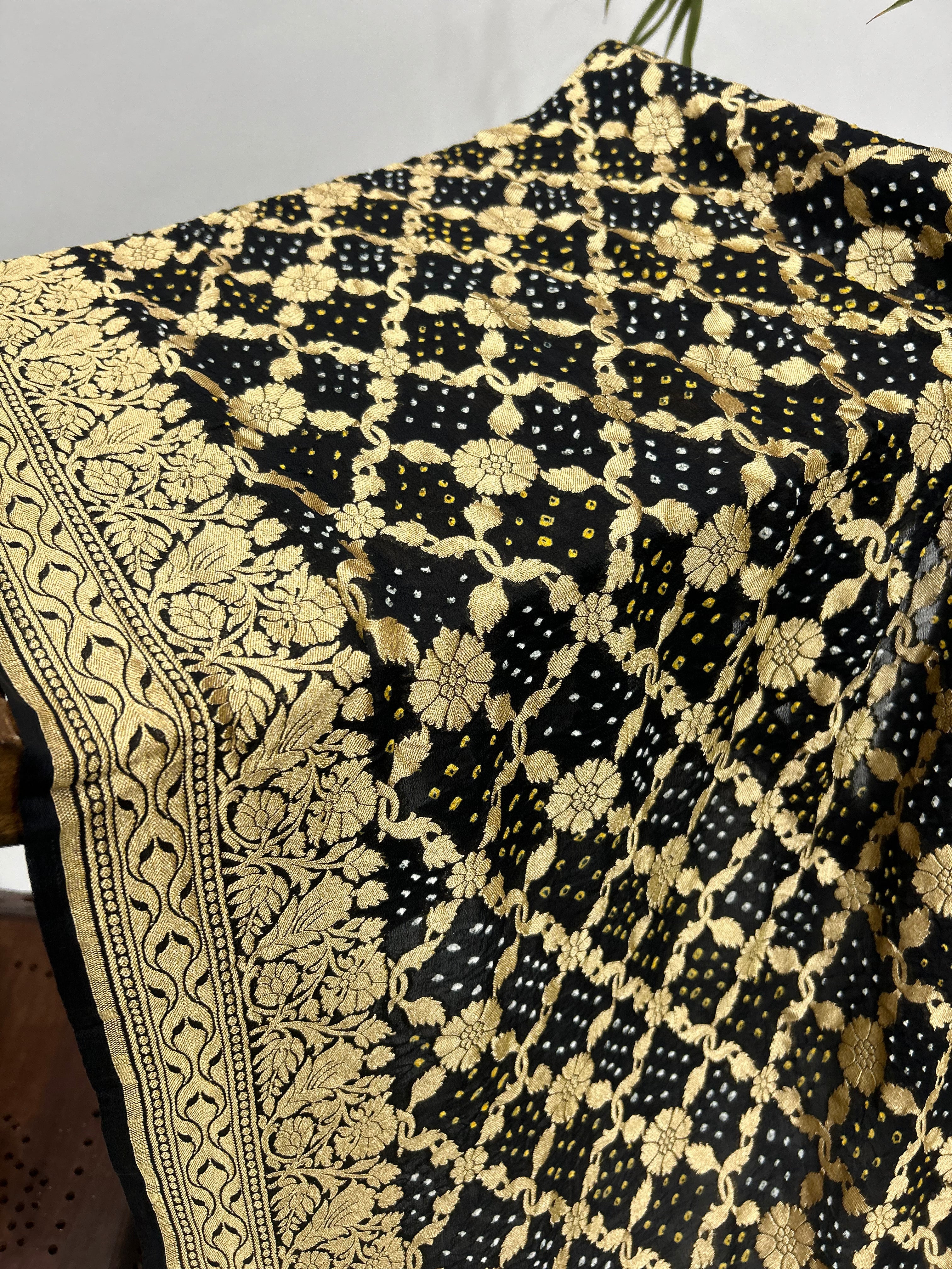 Black Georgette Jaal Bandhani Saree Sarees