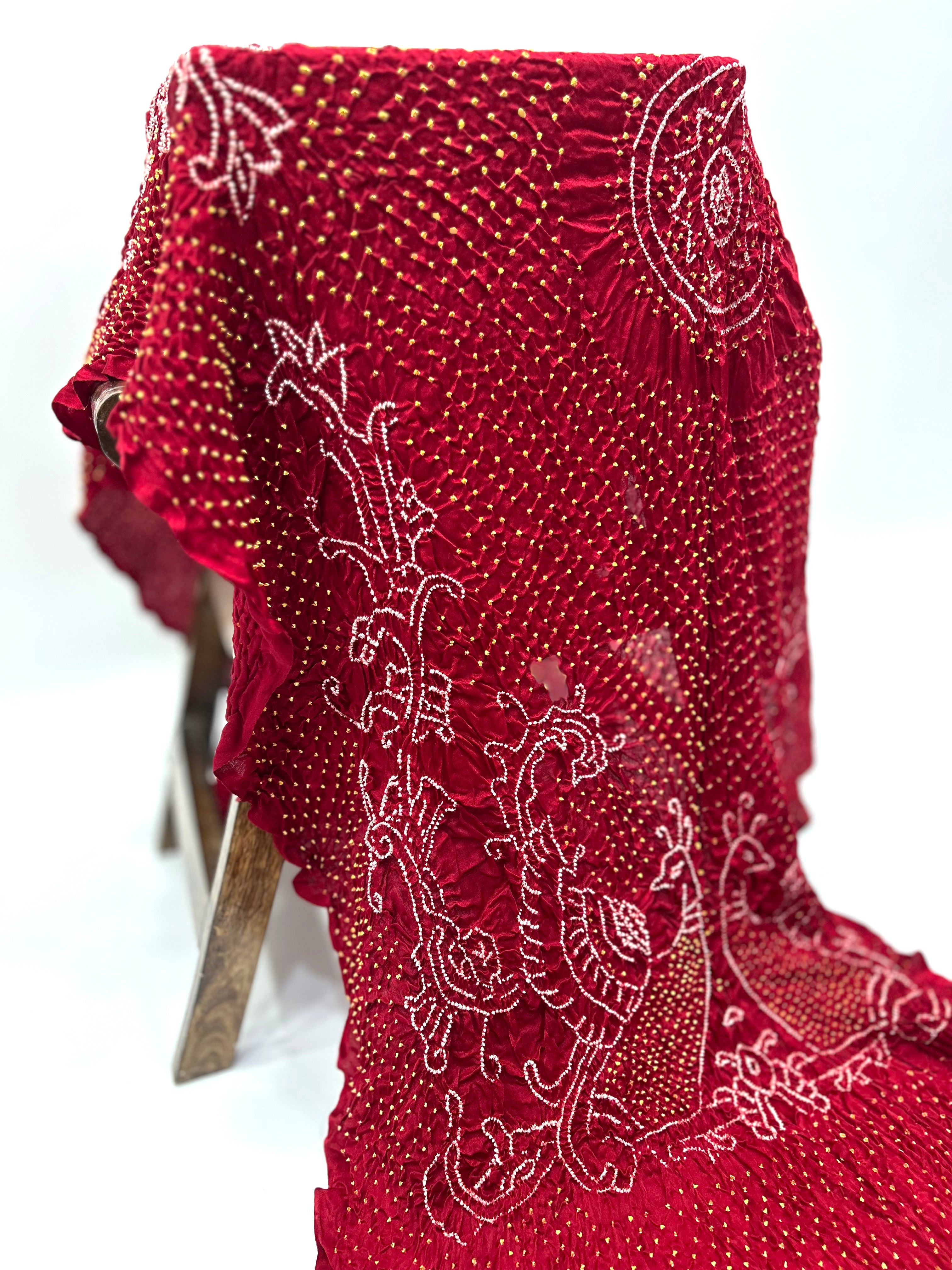Maroon Gajji Silk Mor Pankh Bandhani Dupatta maroon / Gajji Silk Dupattas