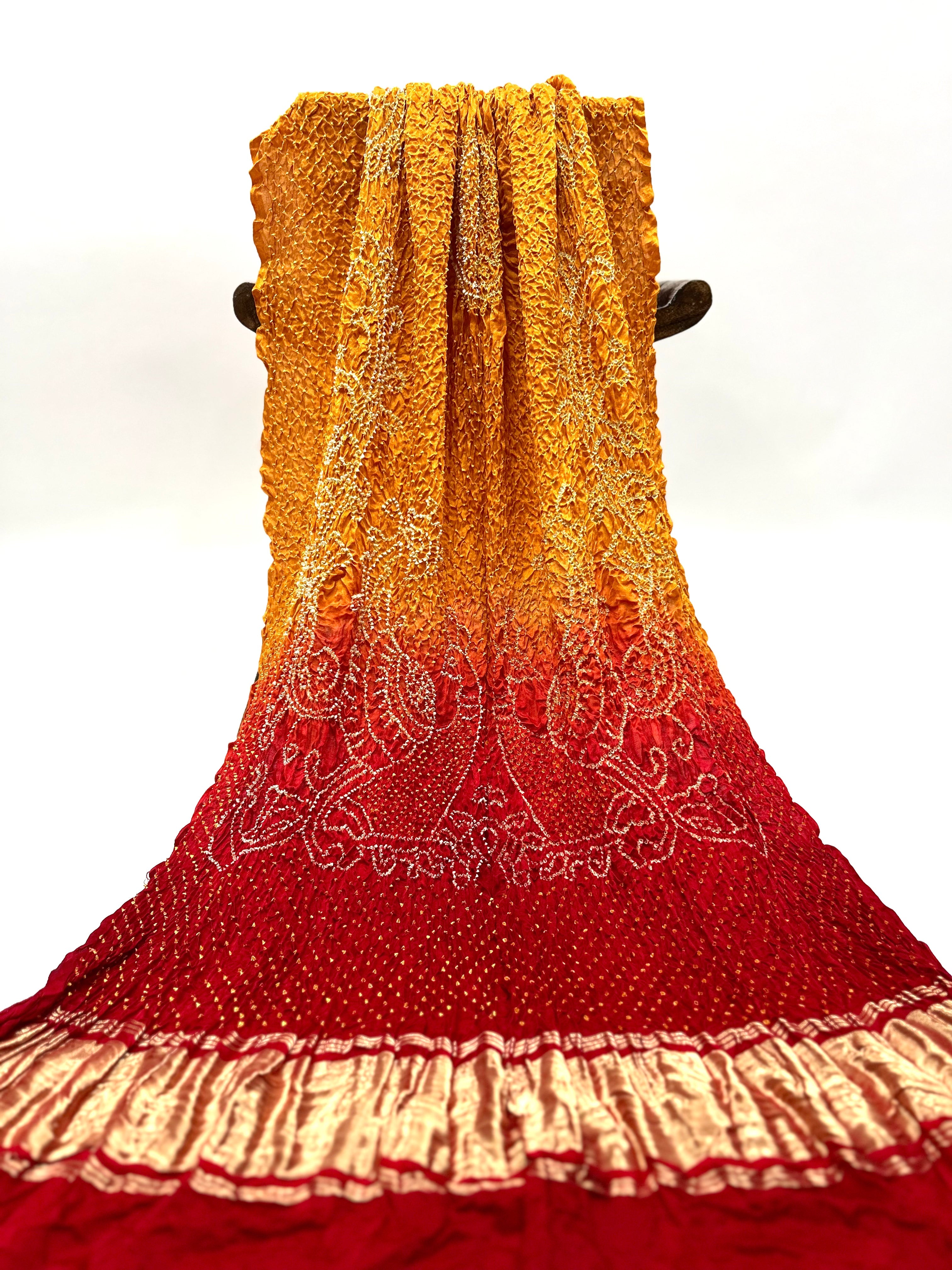 Mustard-Maroon Gaji Silk Mor Pankh Bandhani Dupatta orange / Gajji Silk Dupattas