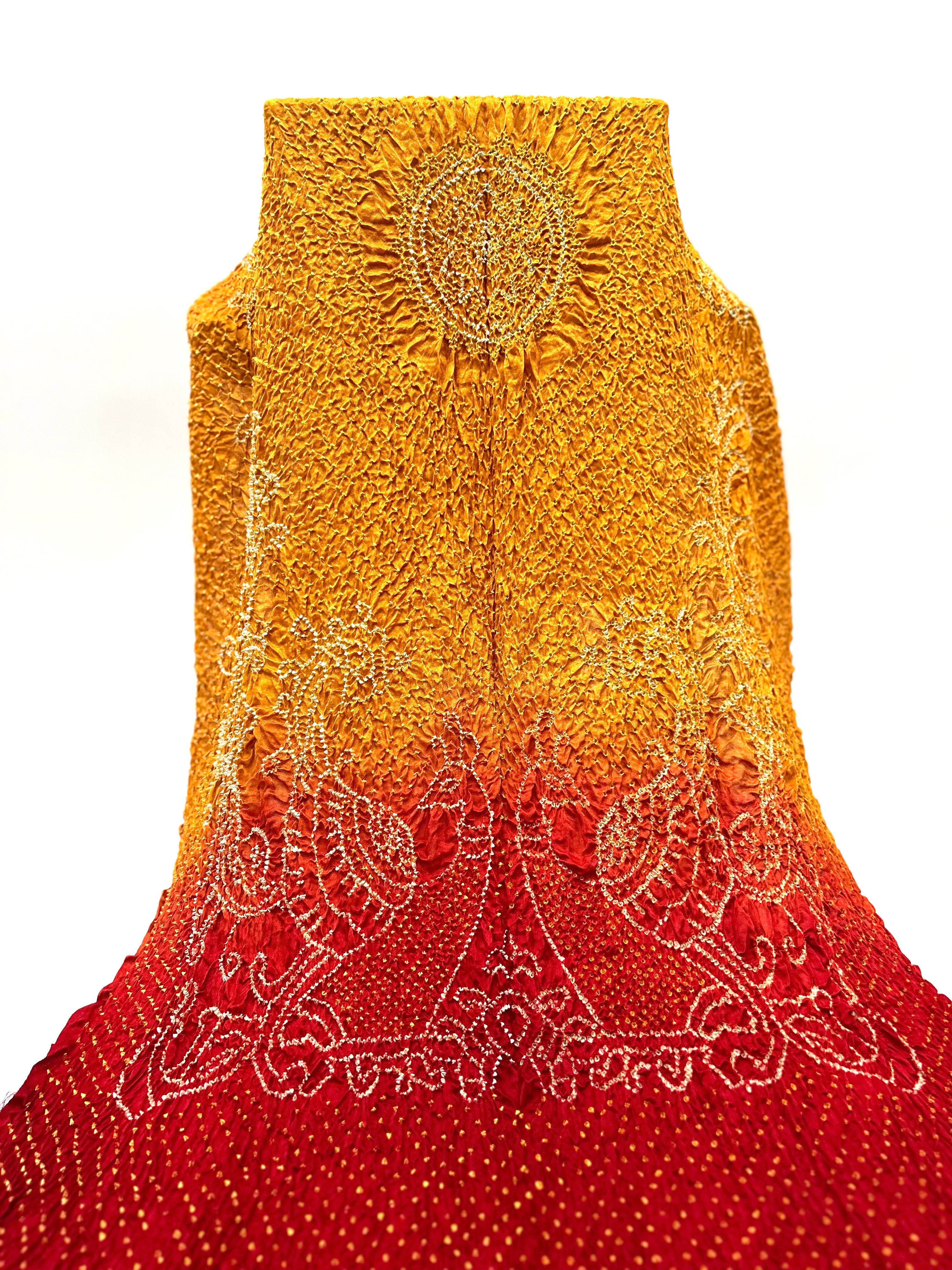 Mustard-Maroon Gaji Silk Mor Pankh Bandhani Dupatta orange / Gajji Silk Dupattas