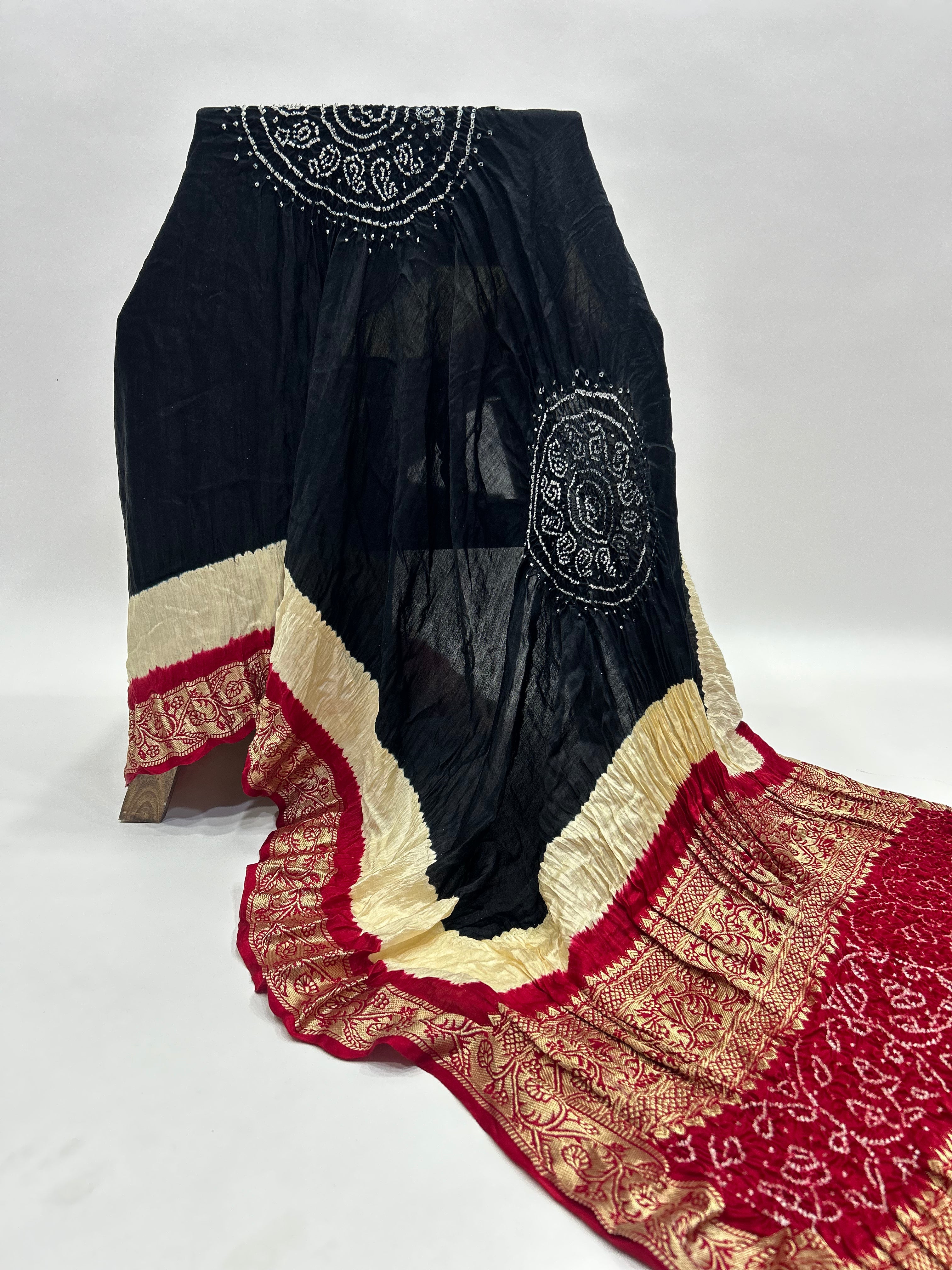 Black-Maroon Gajji Silk Designer Gala Dupatta With 3 Colour Dying black / Gajji Silk Dupattas