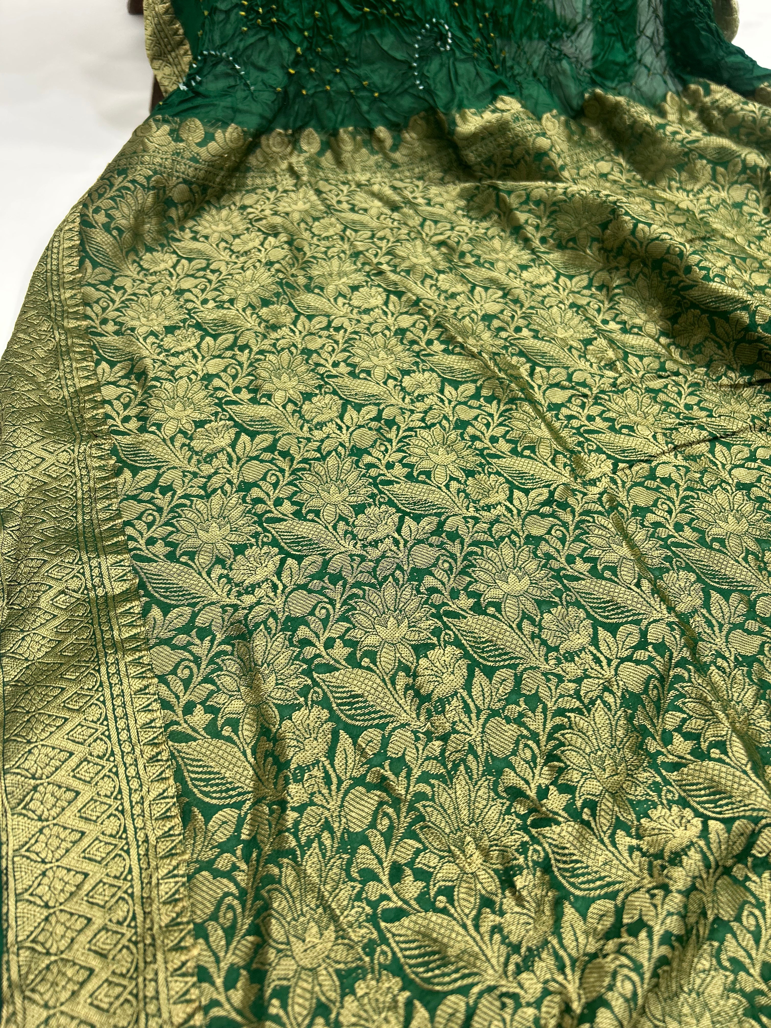 Green Soft Silk Resham Palav Bandhani Saree green / Soft Silk Sarees