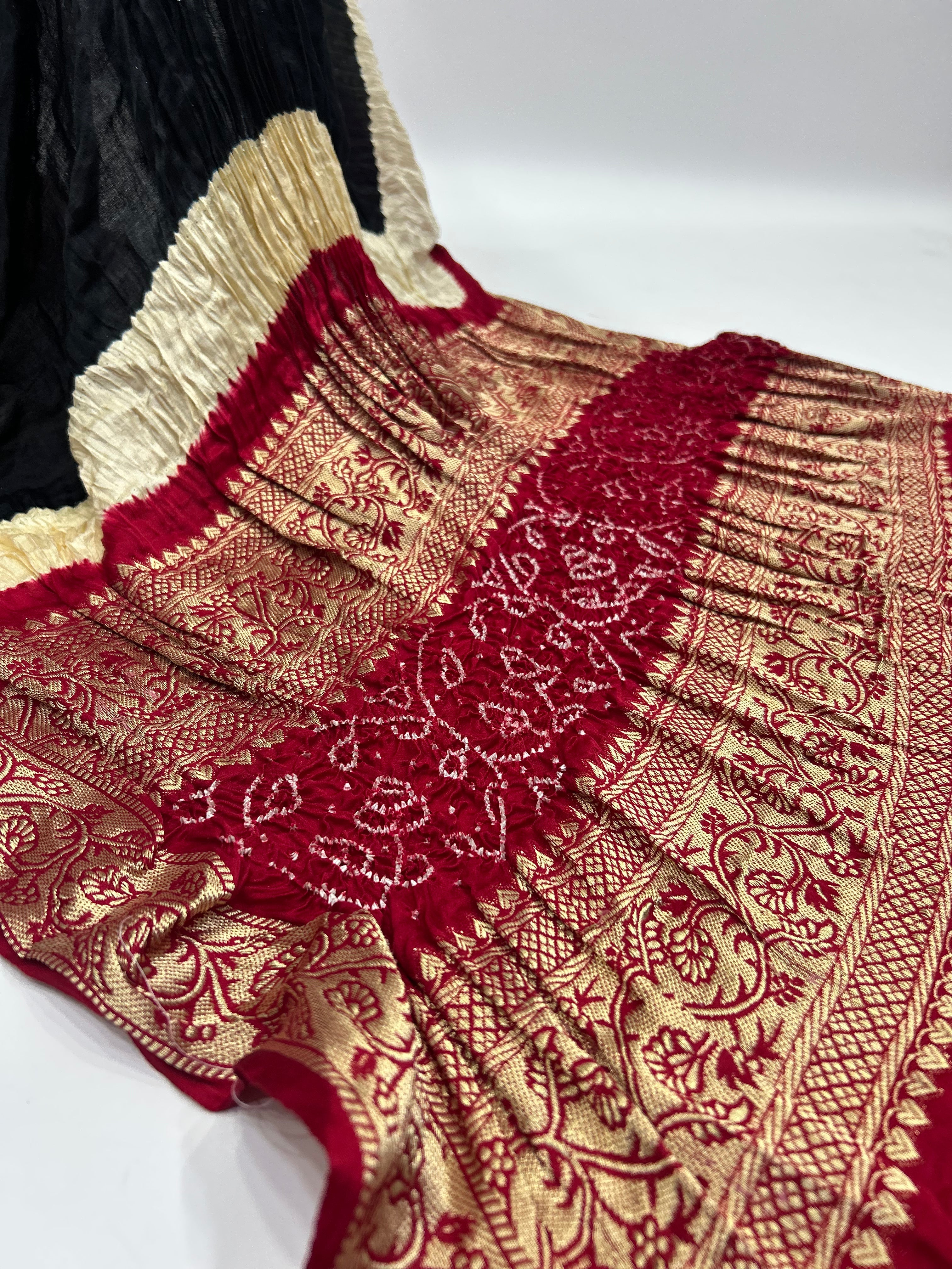 Black-Maroon Gajji Silk Designer Gala Dupatta With 3 Colour Dying black / Gajji Silk Dupattas