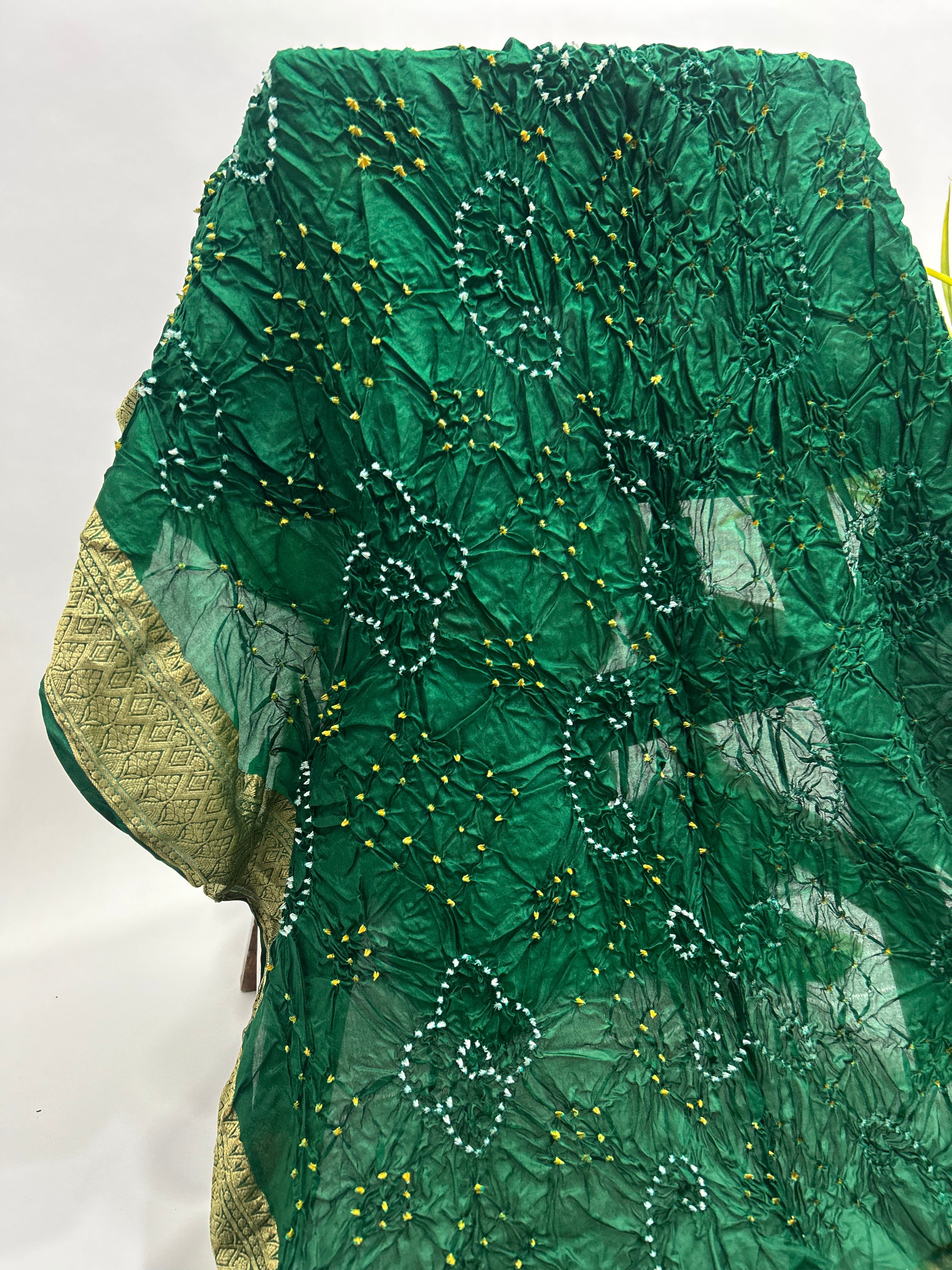 Green Soft Silk Resham Palav Bandhani Saree green / Soft Silk Sarees