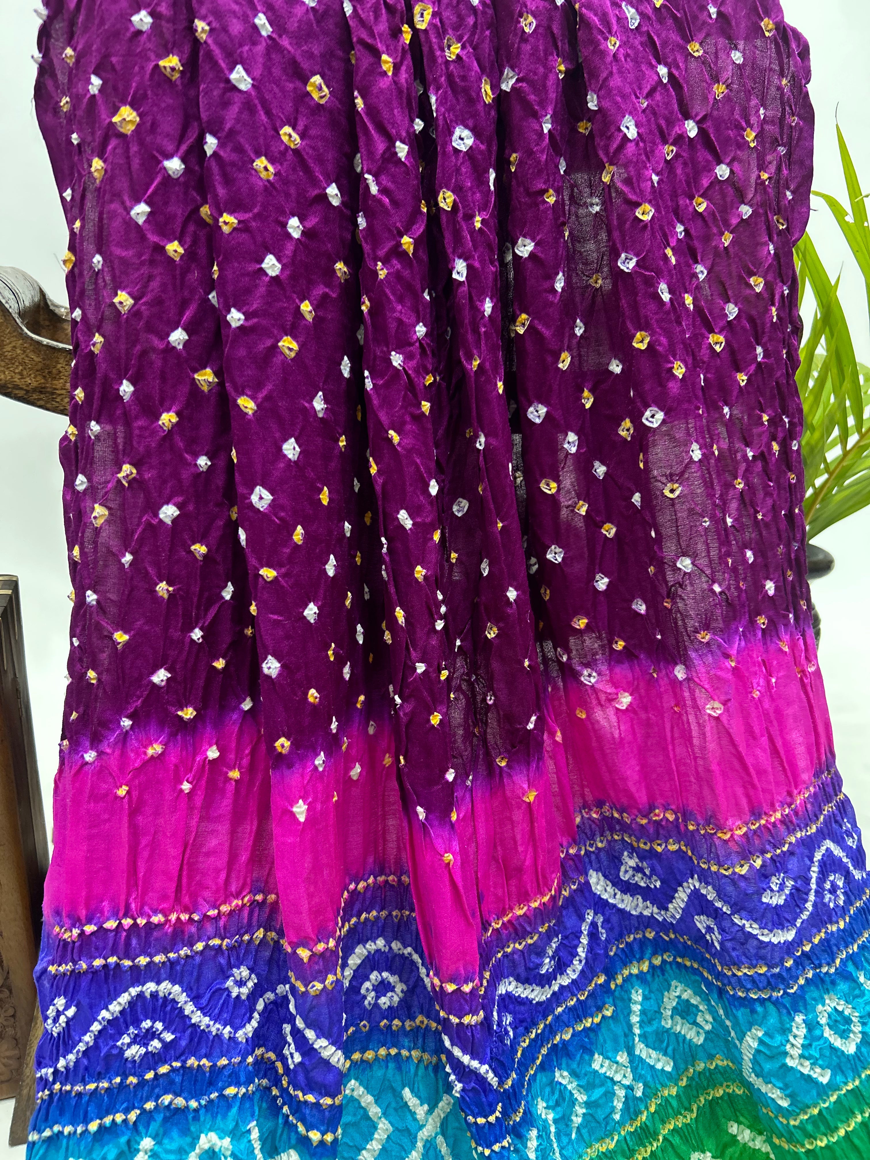 Magenta Multi Colour Palav Gajji Silk Single Dot Bandhani Saree Sarees